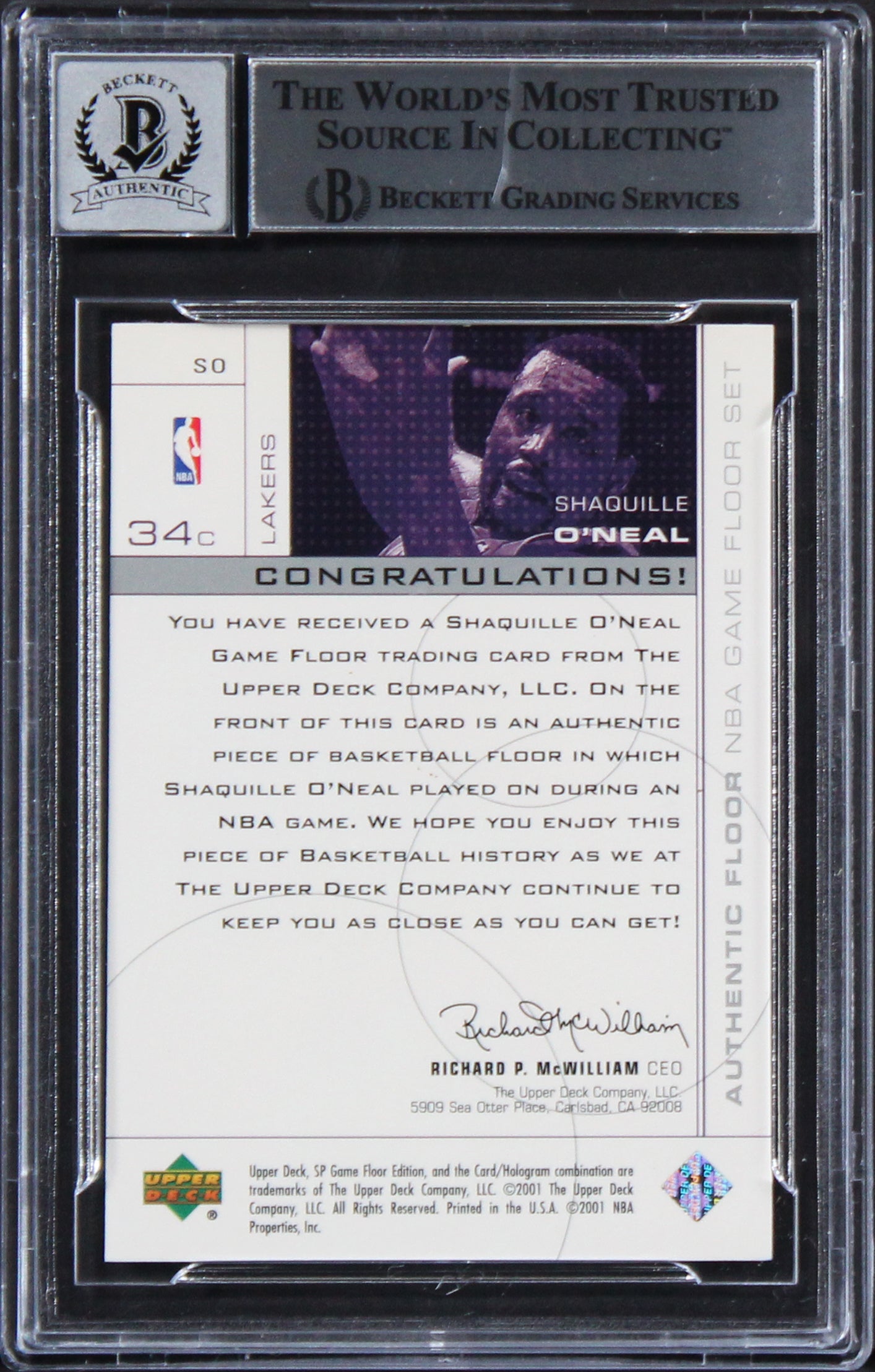 Lakers Shaquille O'Neal Signed 2000 SP Game Floor #SO Card Auto 10! BAS Slab 3