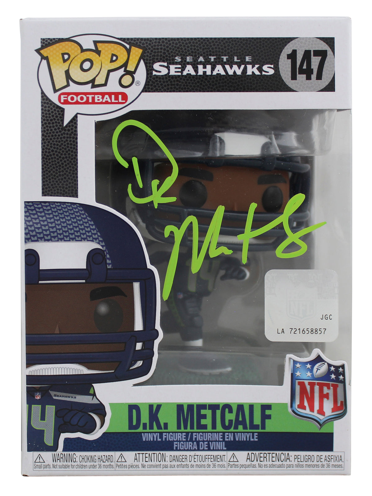 Seahawks DK Metcalf Authentic Signed #147 Funko Pop Vinyl Figure BAS Witnessed