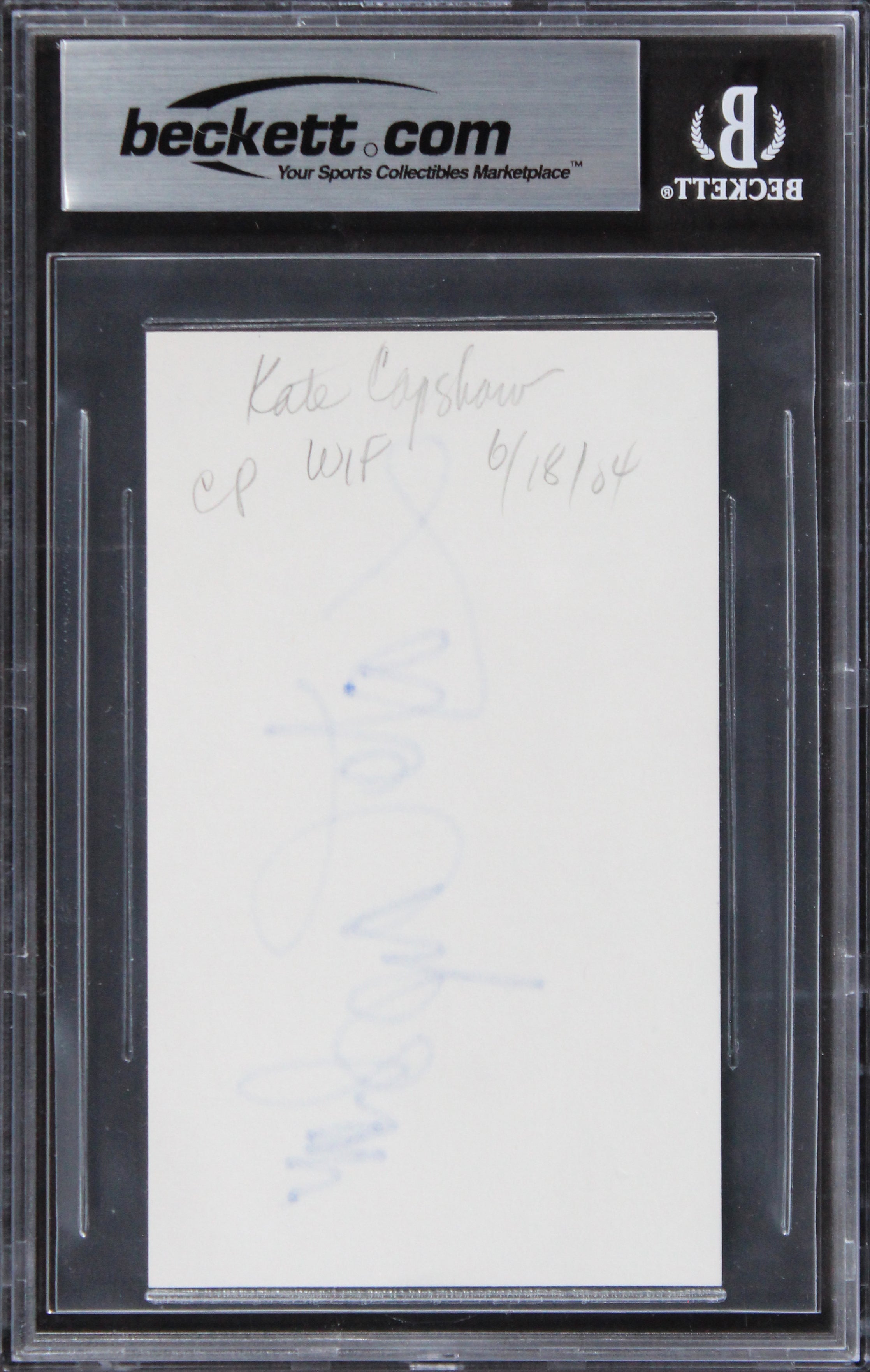 Kate Capshaw Indiana Jones Authentic Signed 3x5 Index Card BAS Slabbed 3