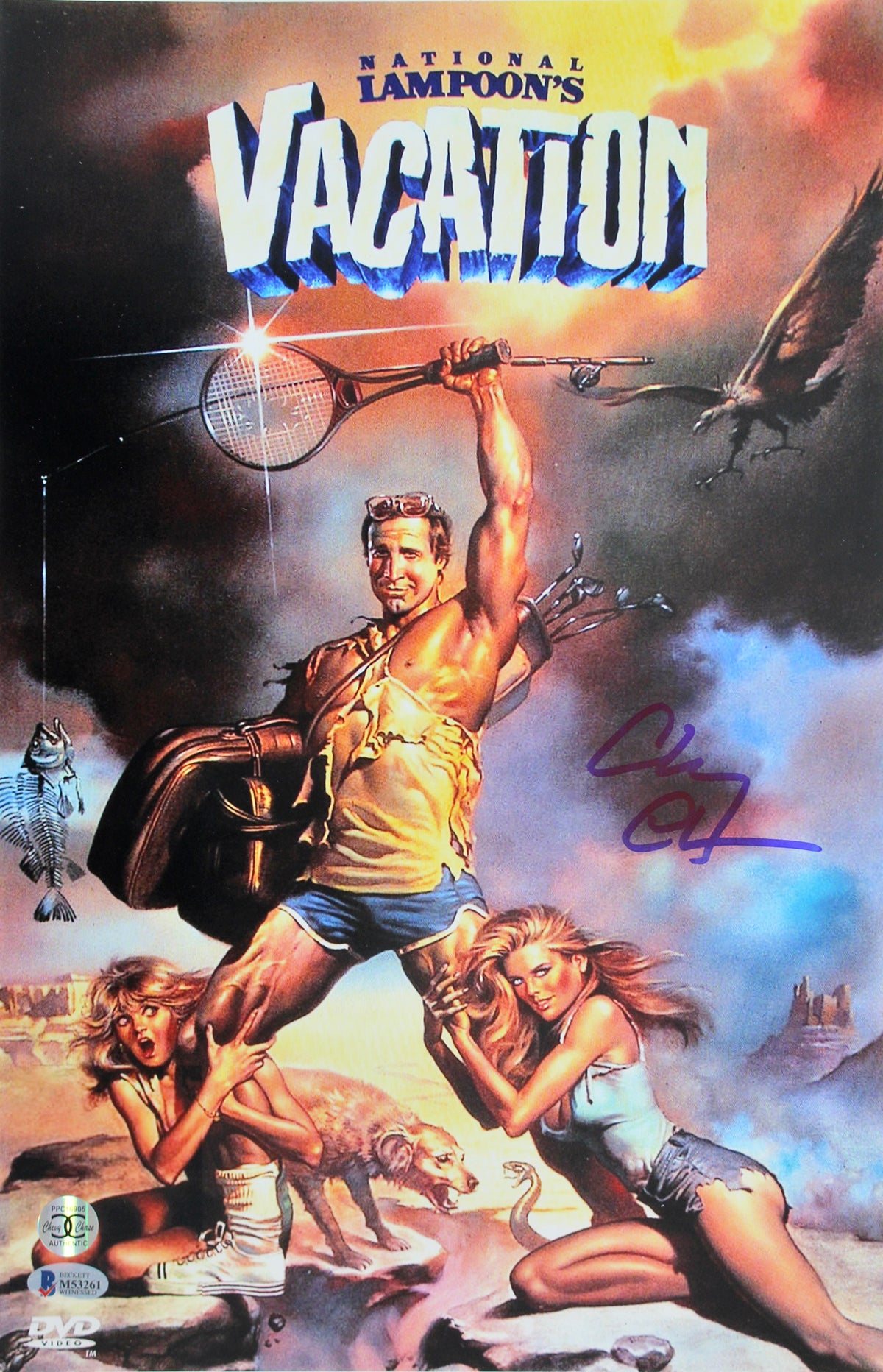 Chevy Chase Natl. Lampoon's Vacation Signed 12x18 Mini Movie Poster BAS #M53261