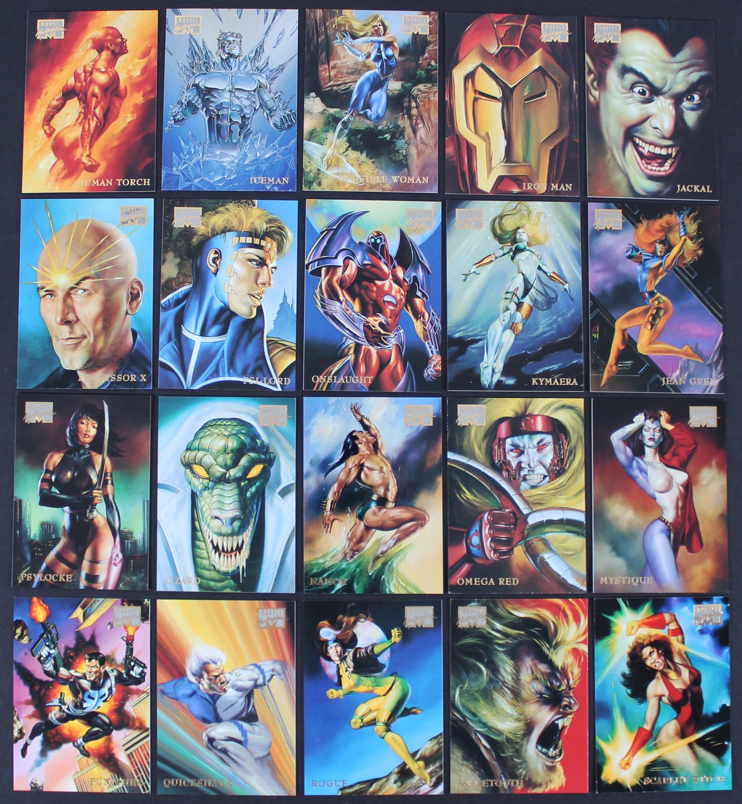 Vintage 1996 Fleer Skybox Marvel Masterpieces Complete 100 Card Set w Gold Mint!