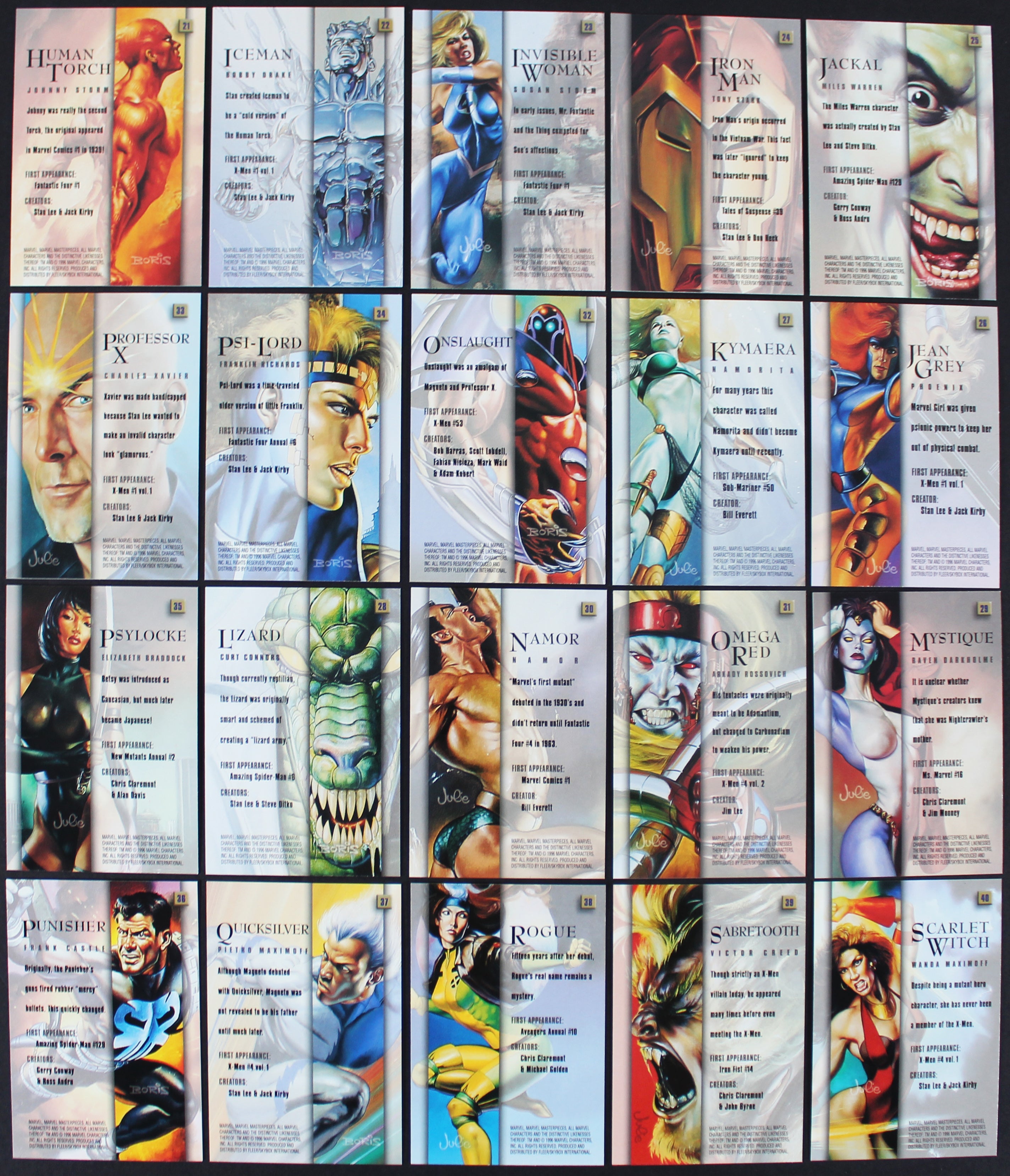 Vintage 1996 Fleer Skybox Marvel Masterpieces Complete 100 Card Set w Gold Mint!