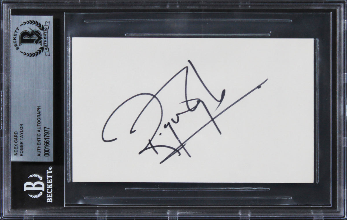 Roger Taylor Queen Authentic Signed 3x5 Index Card Autographed BAS Slabbed 1