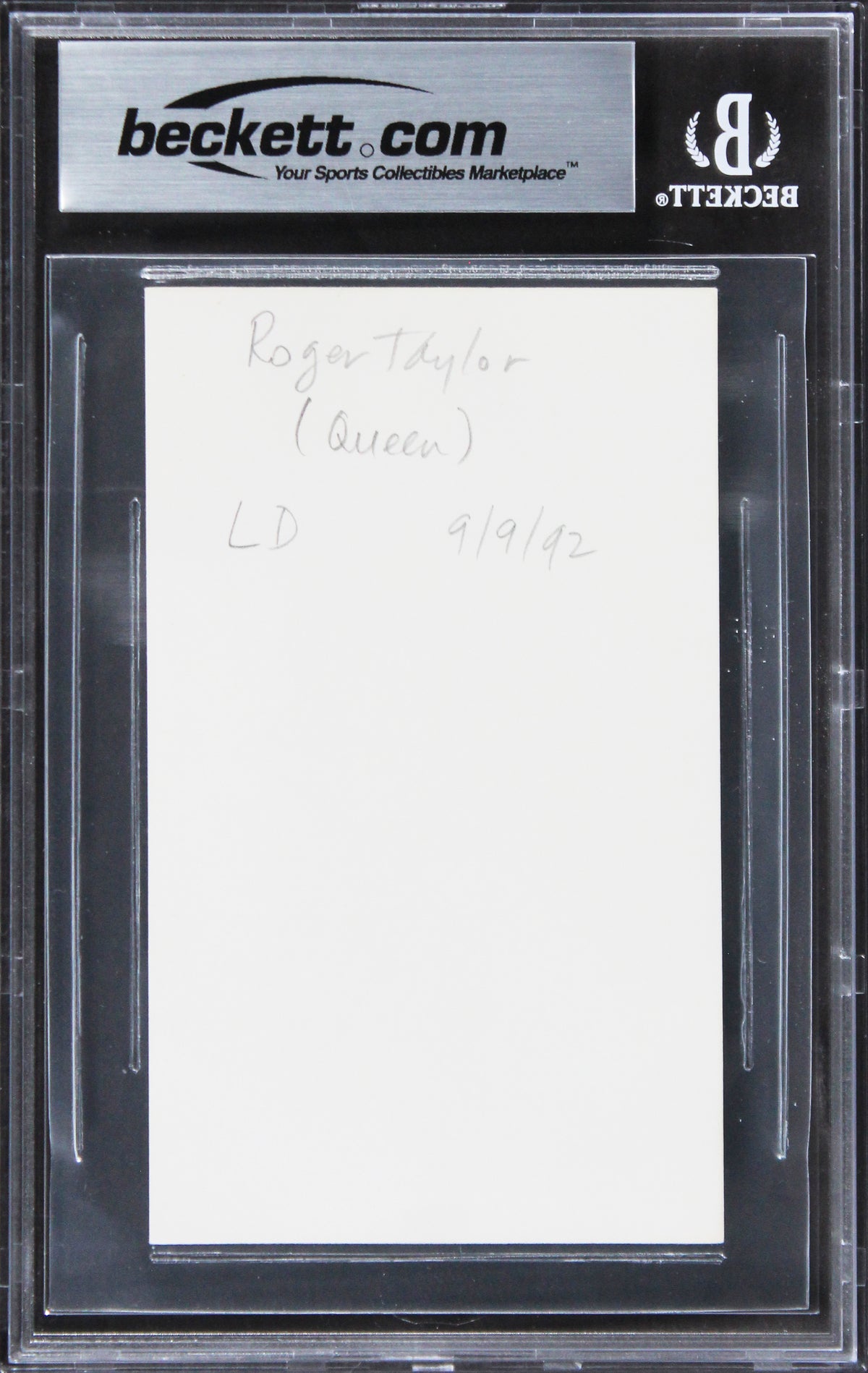 Roger Taylor Queen Authentic Signed 3x5 Index Card Autographed BAS Slabbed 1