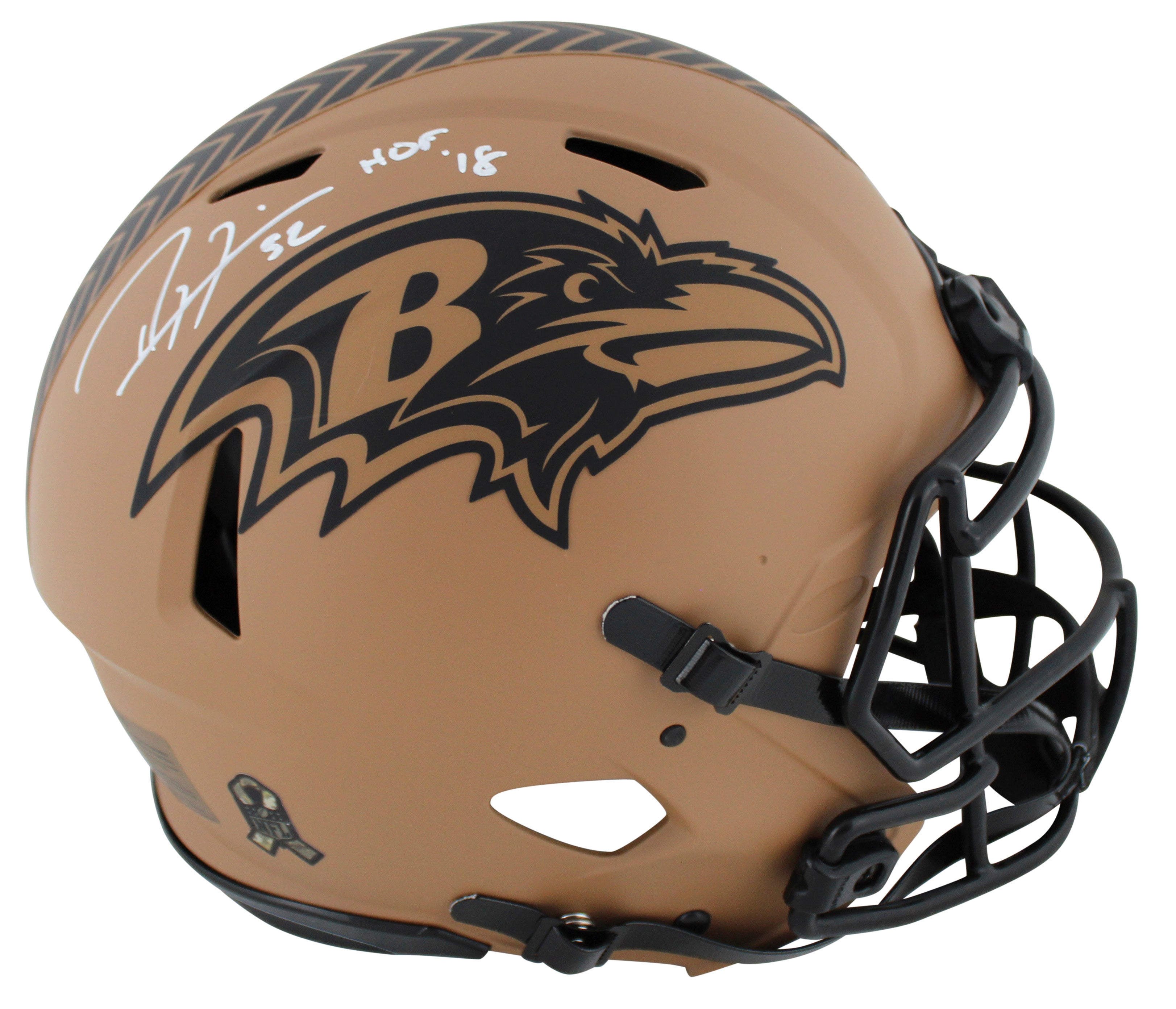 Ravens Ray Lewis "HOF 18" Signed STS II Full Size Speed Proline Helmet BAS Wit