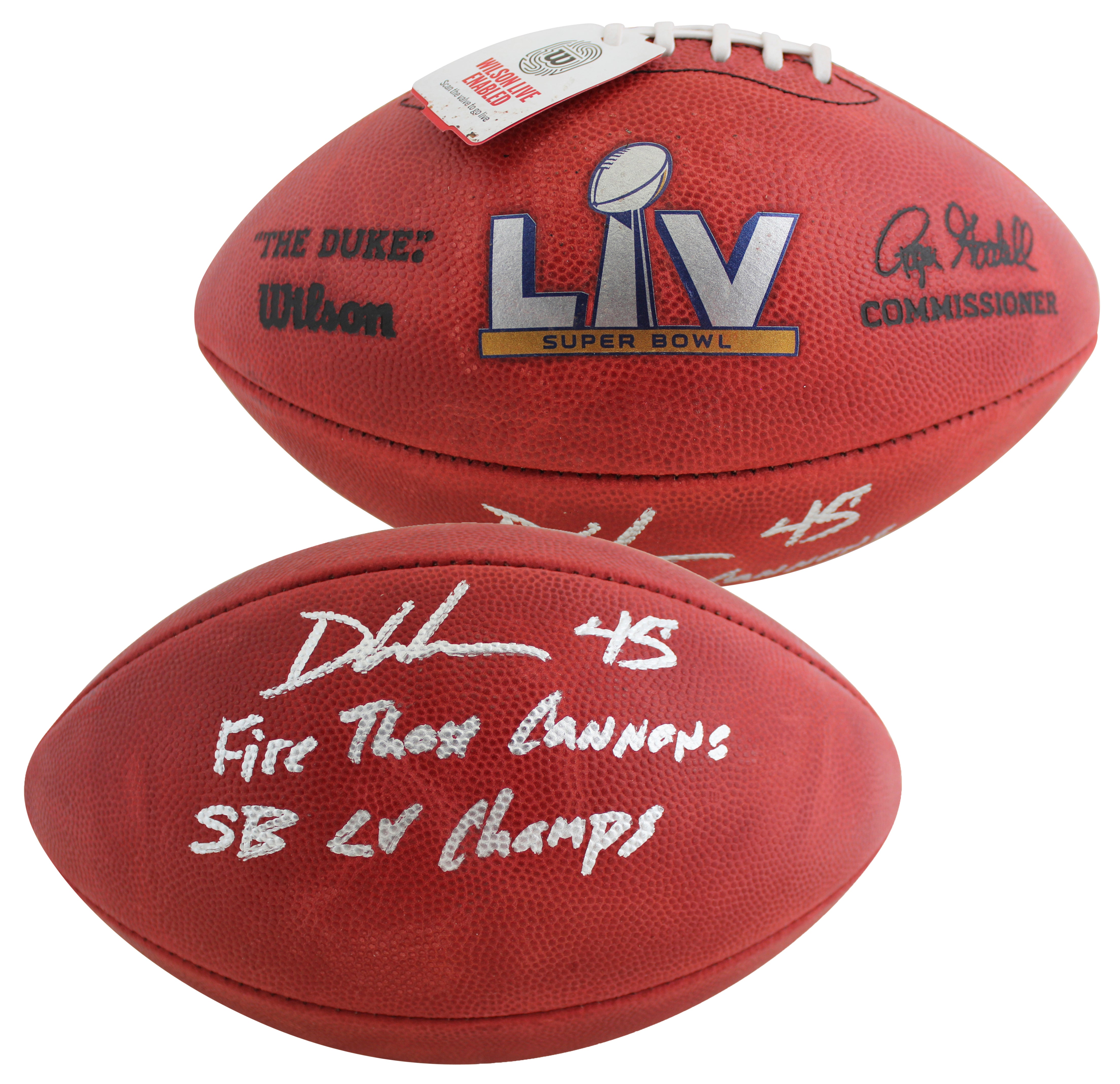 Buccaneers Devin White '2x Insc" Signed Super Bowl LV Duke Nfl Football BAS Wit