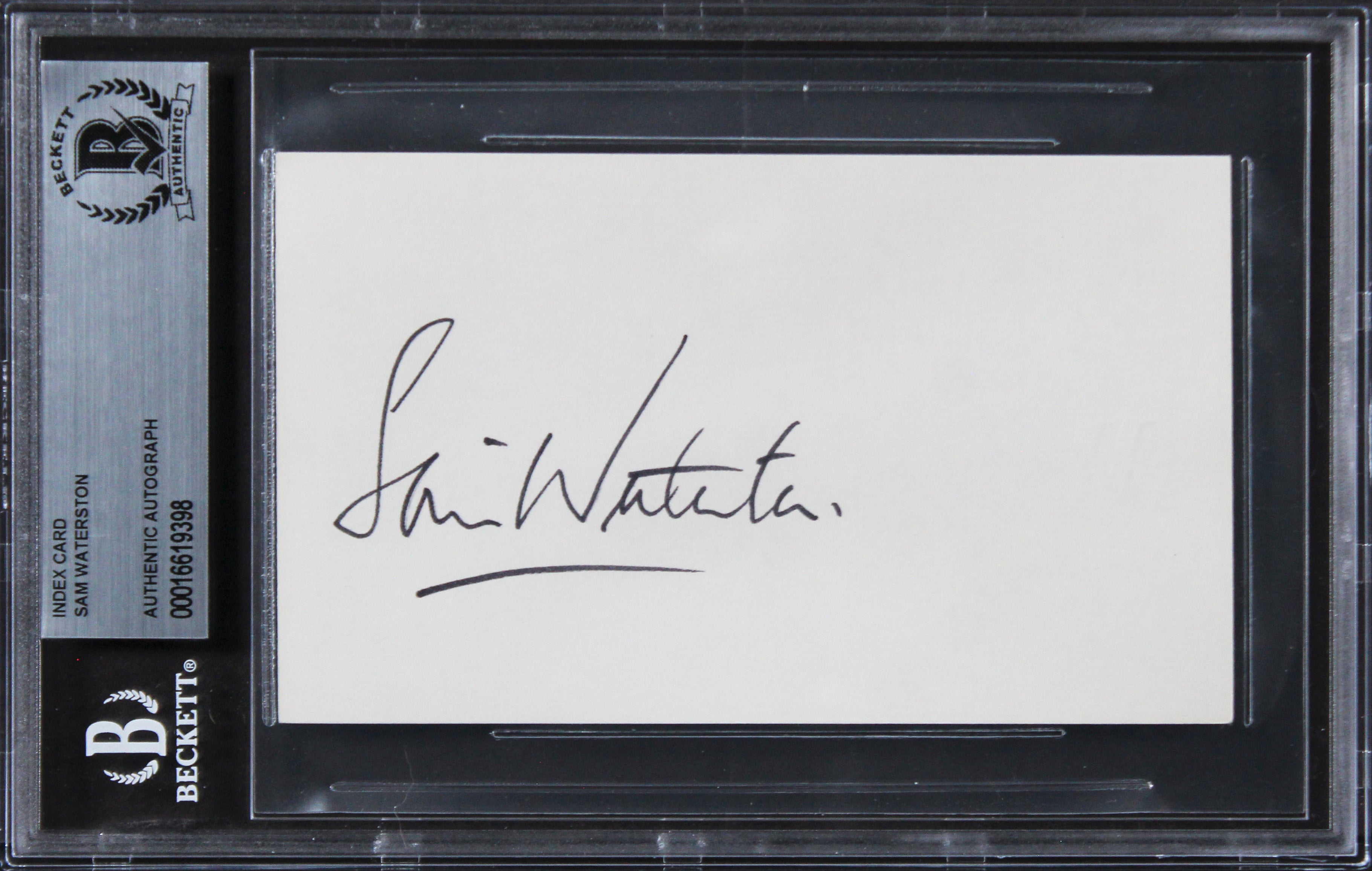 Sam Waterston Law & Order Authentic Signed 3x5 Index Card BAS Slabbed