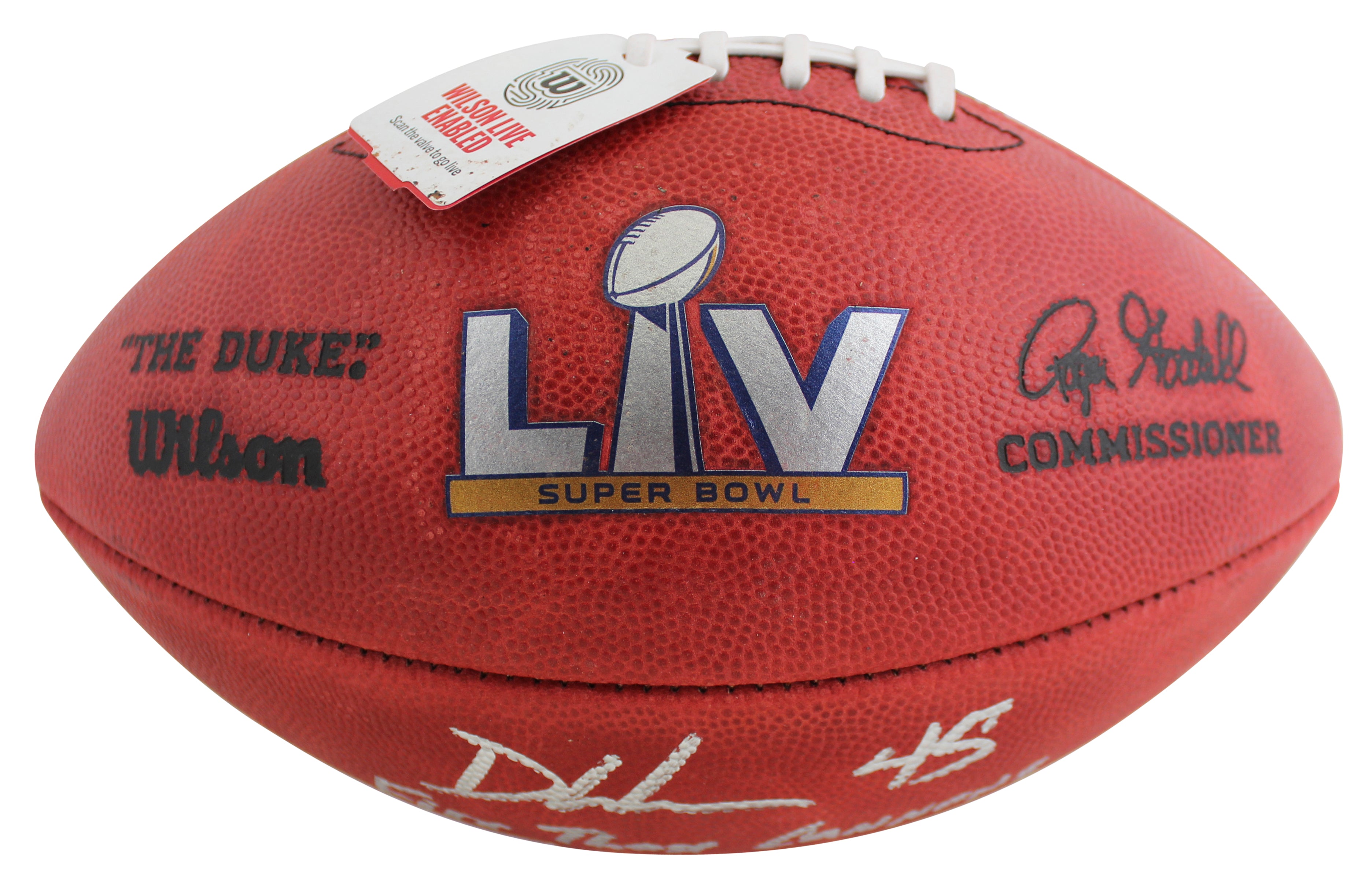 Buccaneers Devin White '2x Insc" Signed Super Bowl LV Duke Nfl Football BAS Wit