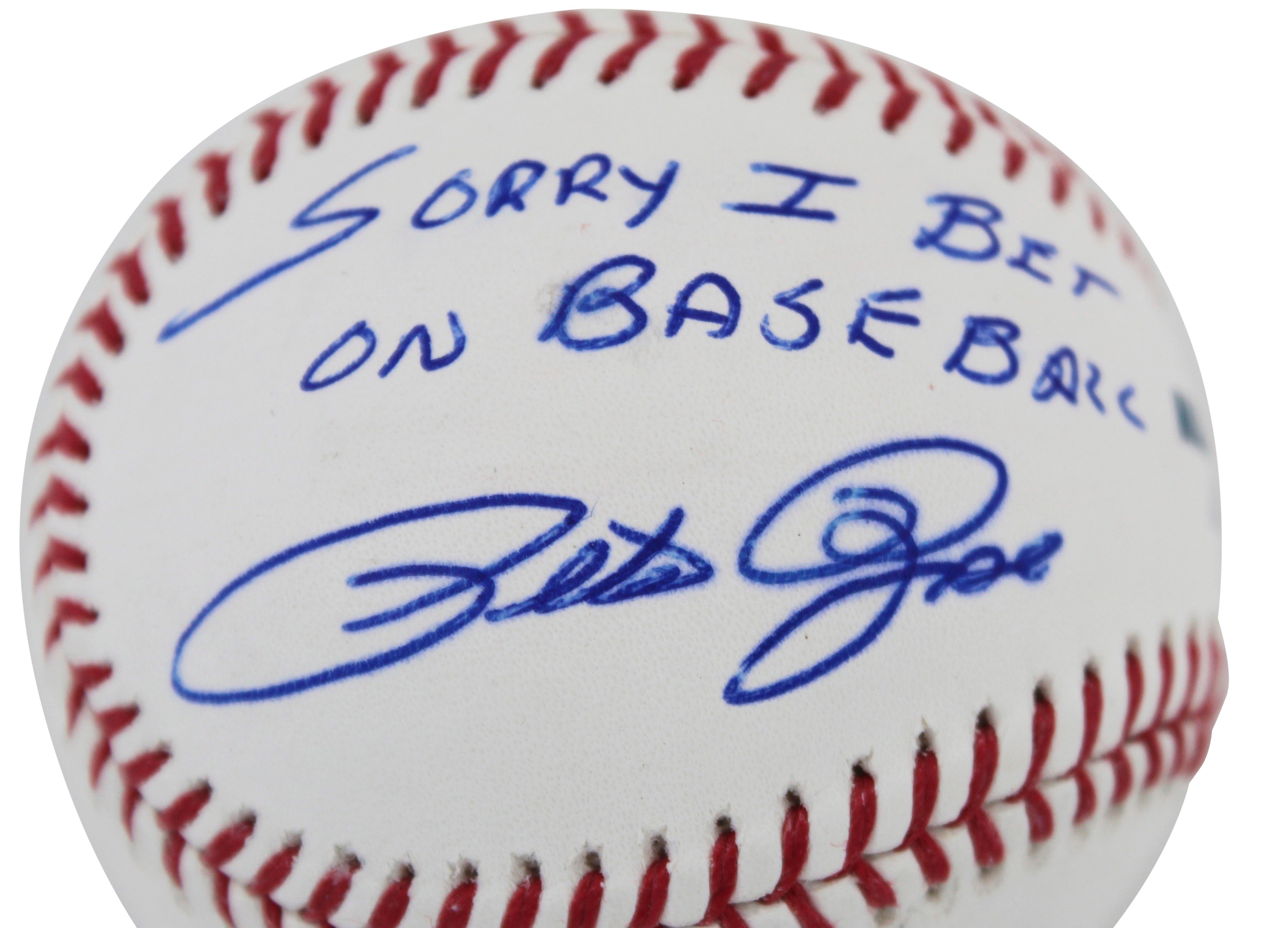 Reds Pete Rose "Sorry I Bet On Baseball" Signed Oml Baseball BAS #BJ19806