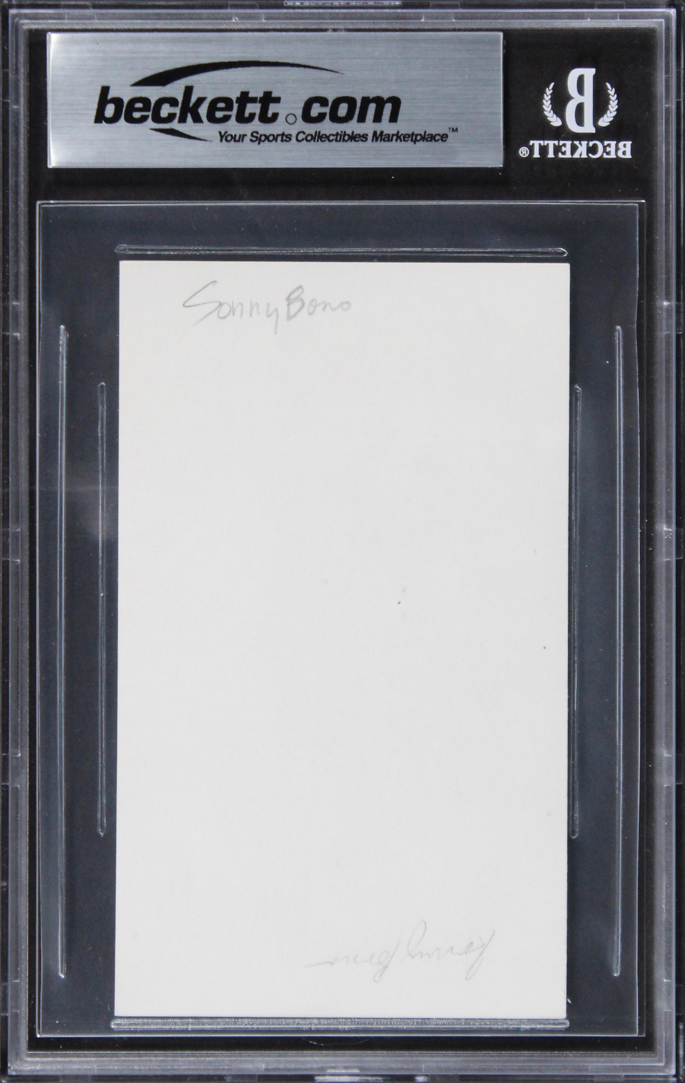 Sonny Bono Sonny & Cher Authentic Signed 3x5 Index Card Autographed BAS Slabbed