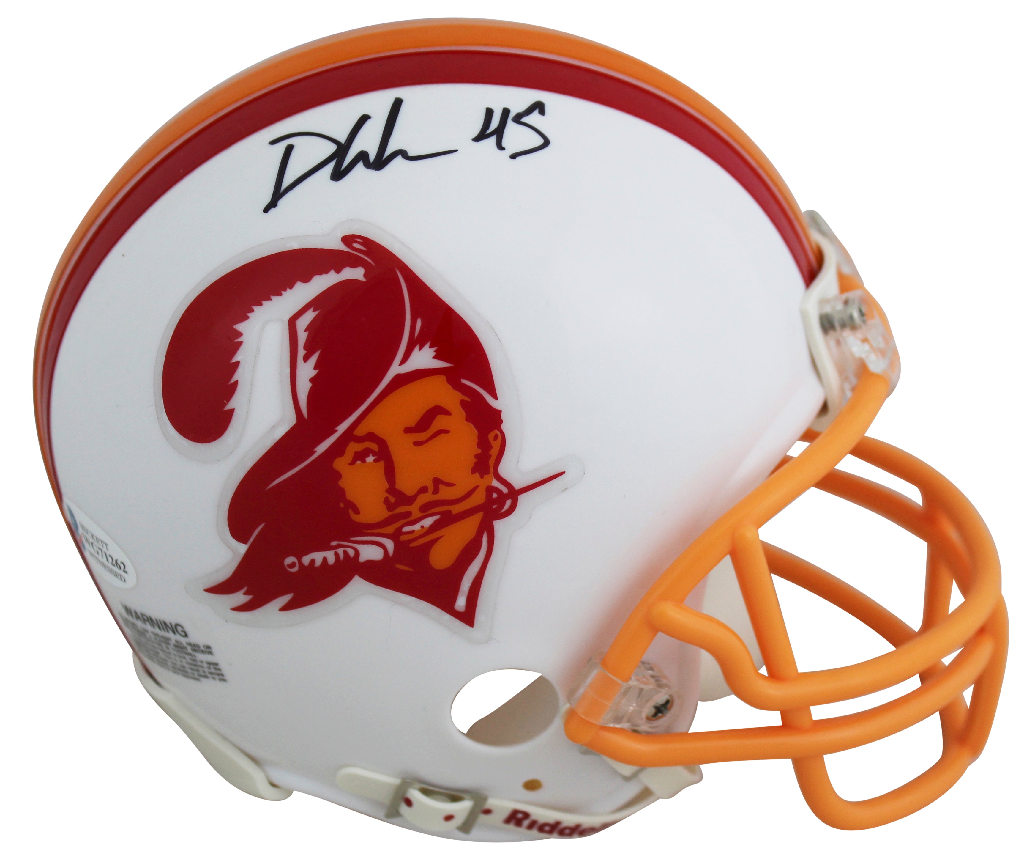 Buccaneers Devin White Authentic Signed 76-96 White TB Rep Mini Helmet BAS Wit