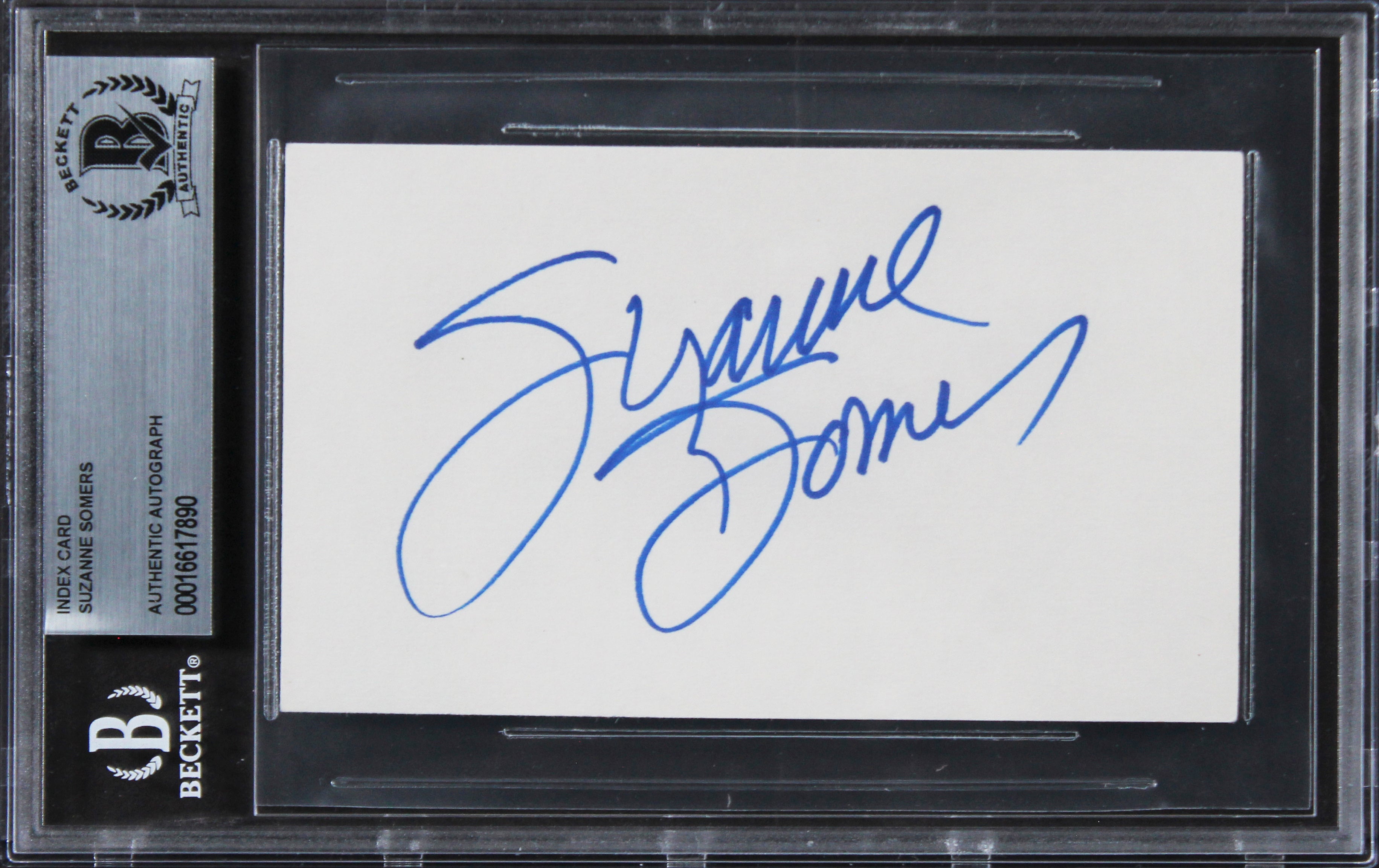 Suzanne Somers Three's Company Authentic Signed 3x5 Index Card BAS Slabbed 1