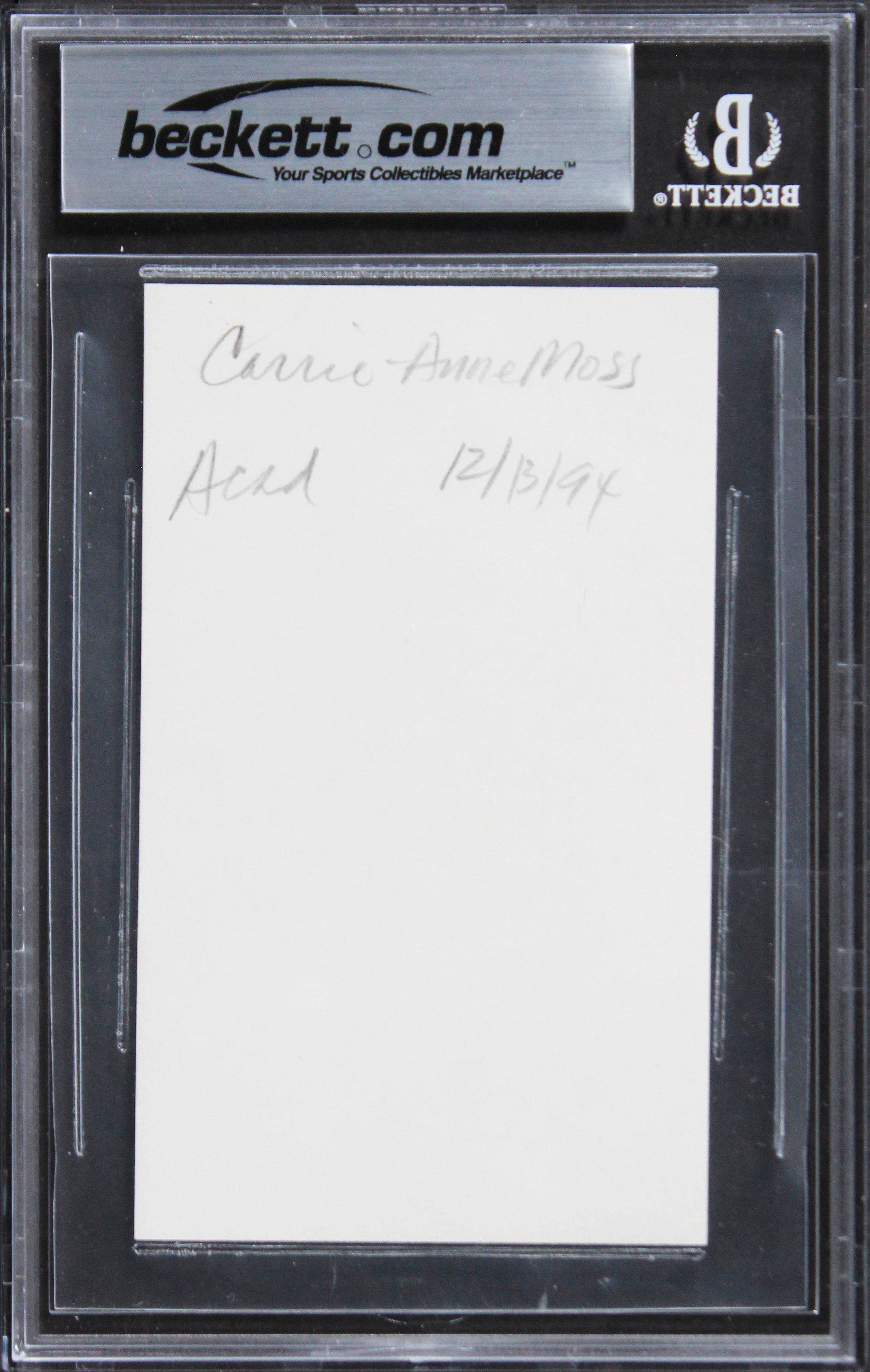 Carrie-Anne Moss The Matrix Authentic Signed 3x5 Index Card BAS Slabbed