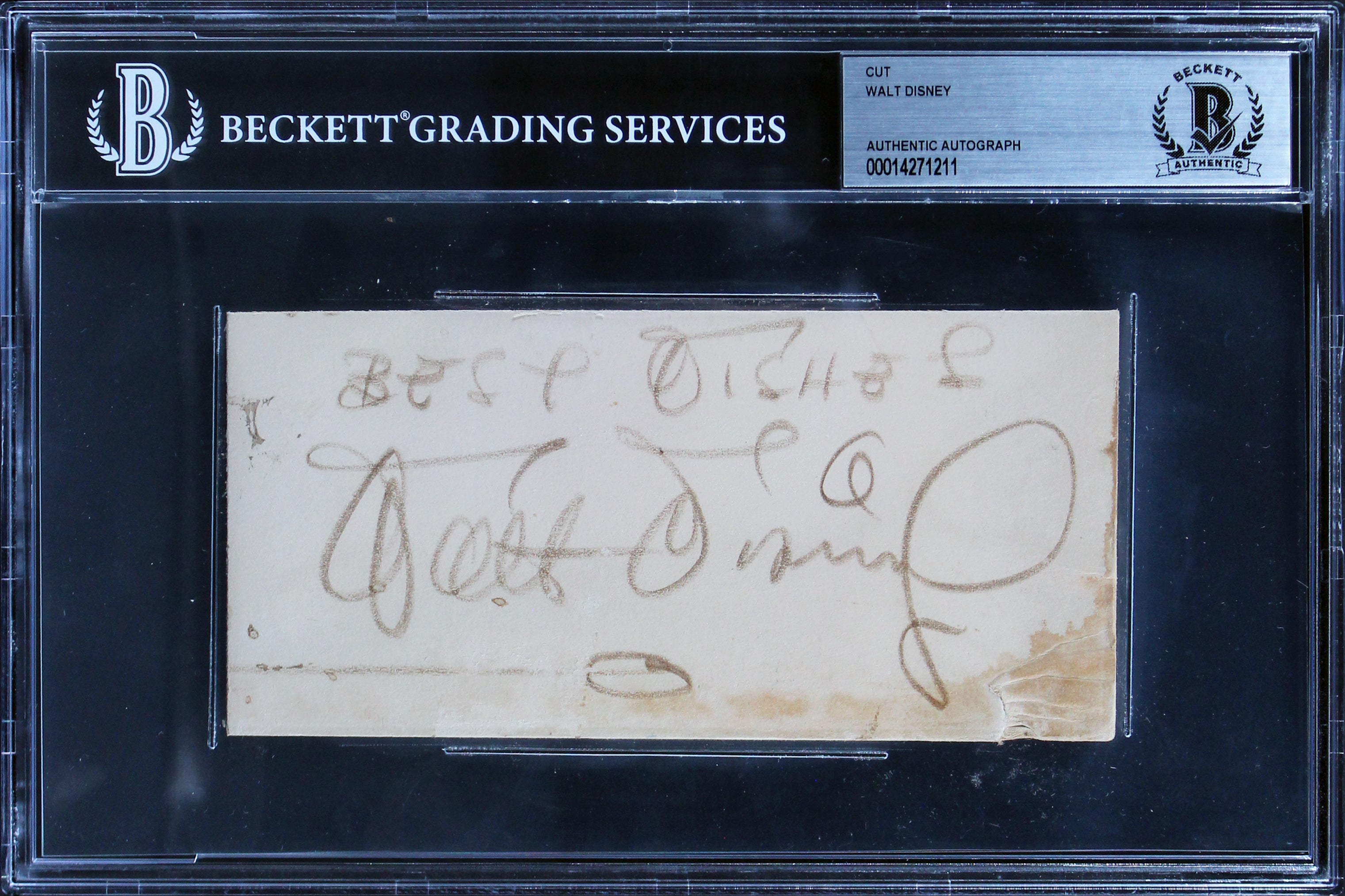 Walt Disney "Best Wishes" Authentic Signed 2.85x6 Cut Signature BAS Slabbed