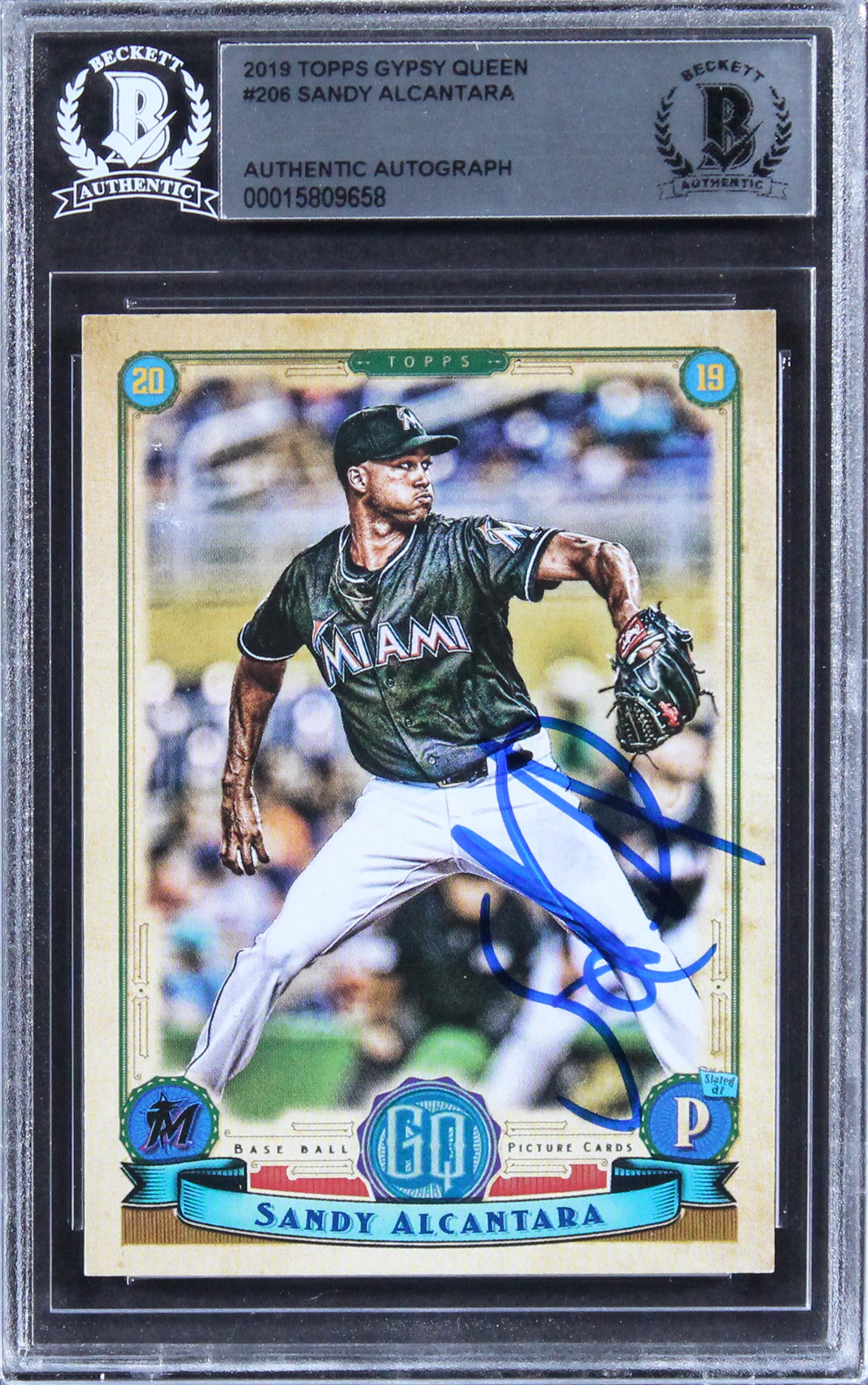 Marlins Sandy Alcantara Signed 2019 Topps Gypsy Queen #206 Card BAS Slabbed