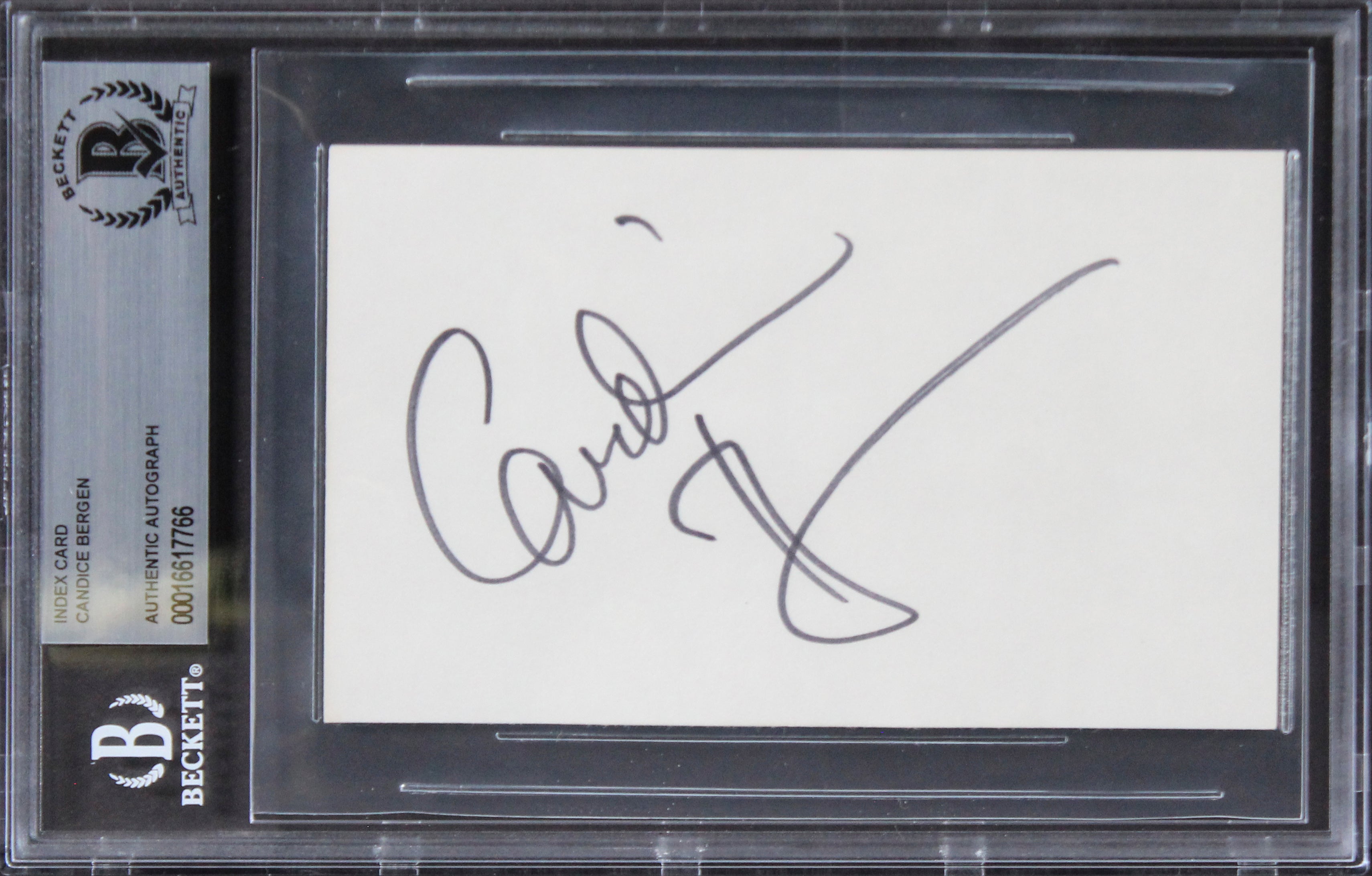 Candice Bergen Murphy Brown Authentic Signed 3x5 Index Card BAS Slabbed