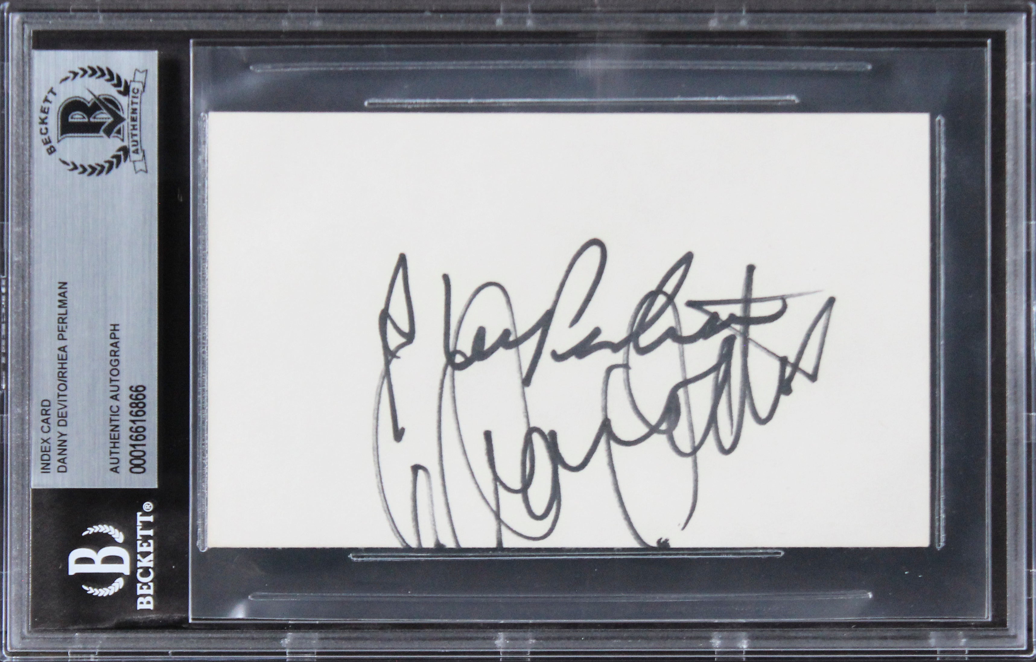 Danny Devito & Rhea Perlman Authentic Signed 3x5 Index Card BAS Slabbed