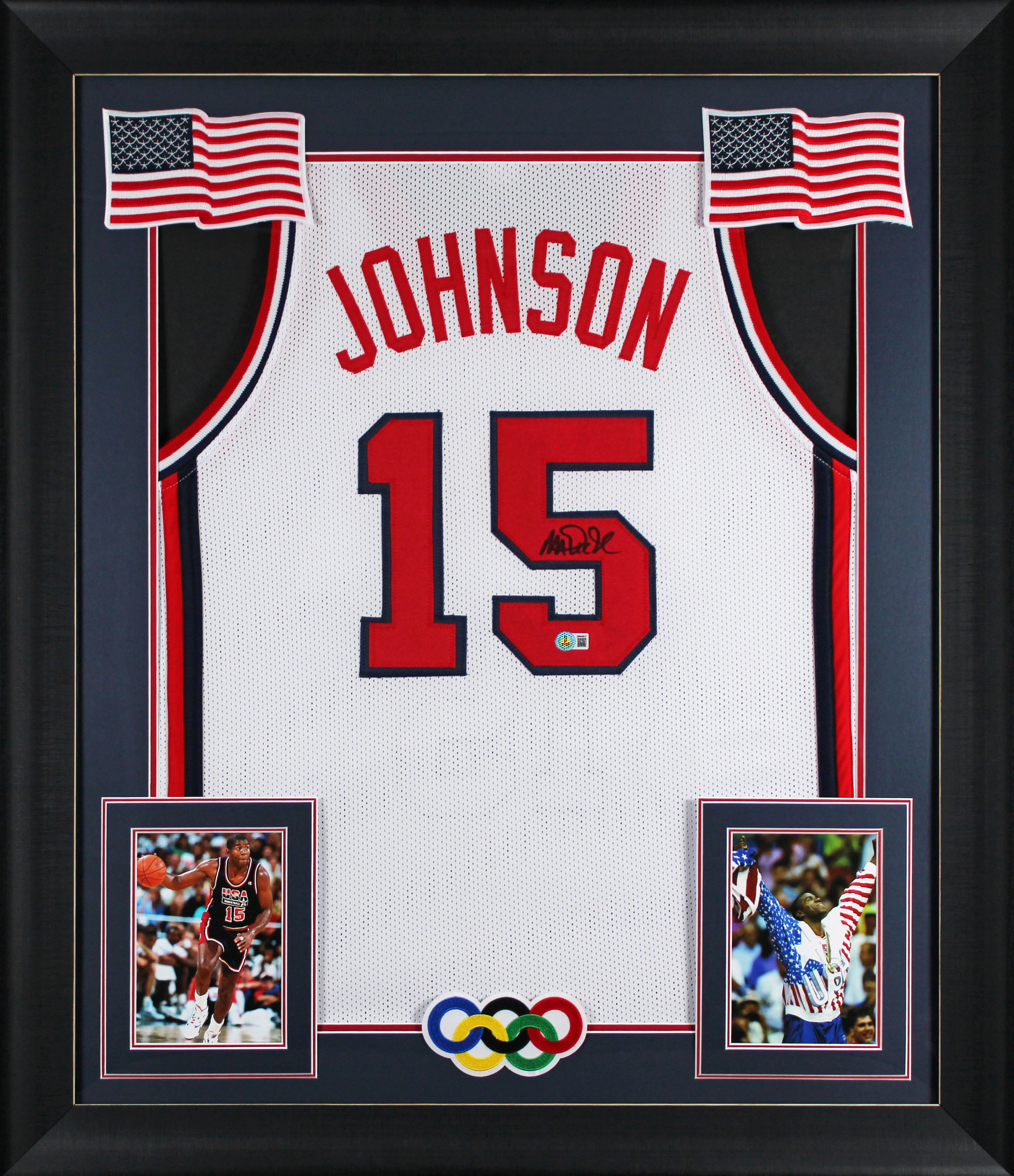 Magic Johnson Team USA Authentic Signed White Pro Style Framed Jersey BAS Wit