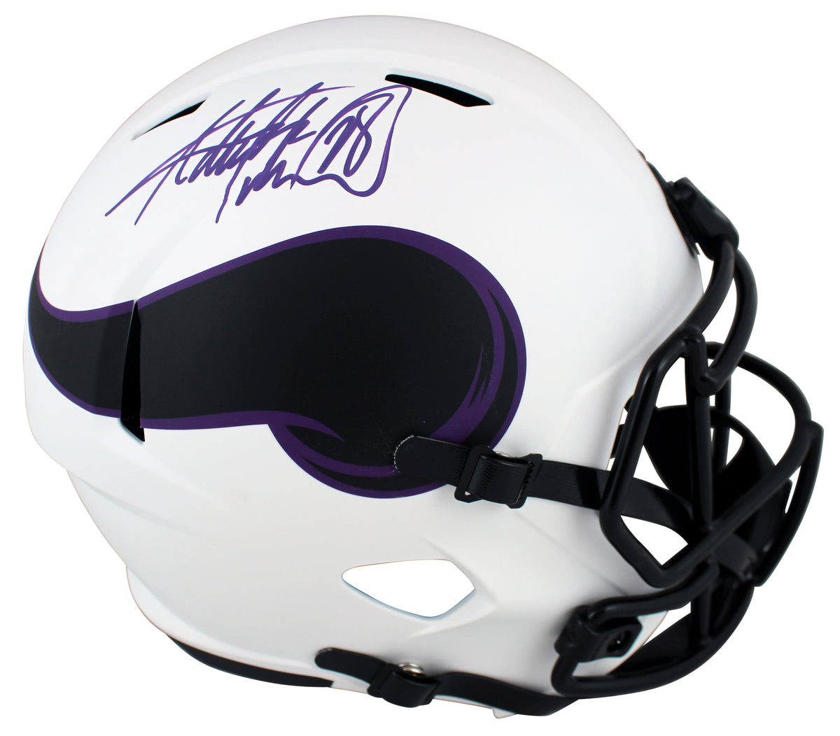 Vikings Adrian Peterson Signed Lunar Full Size Speed Rep Helmet BAS Witnessed