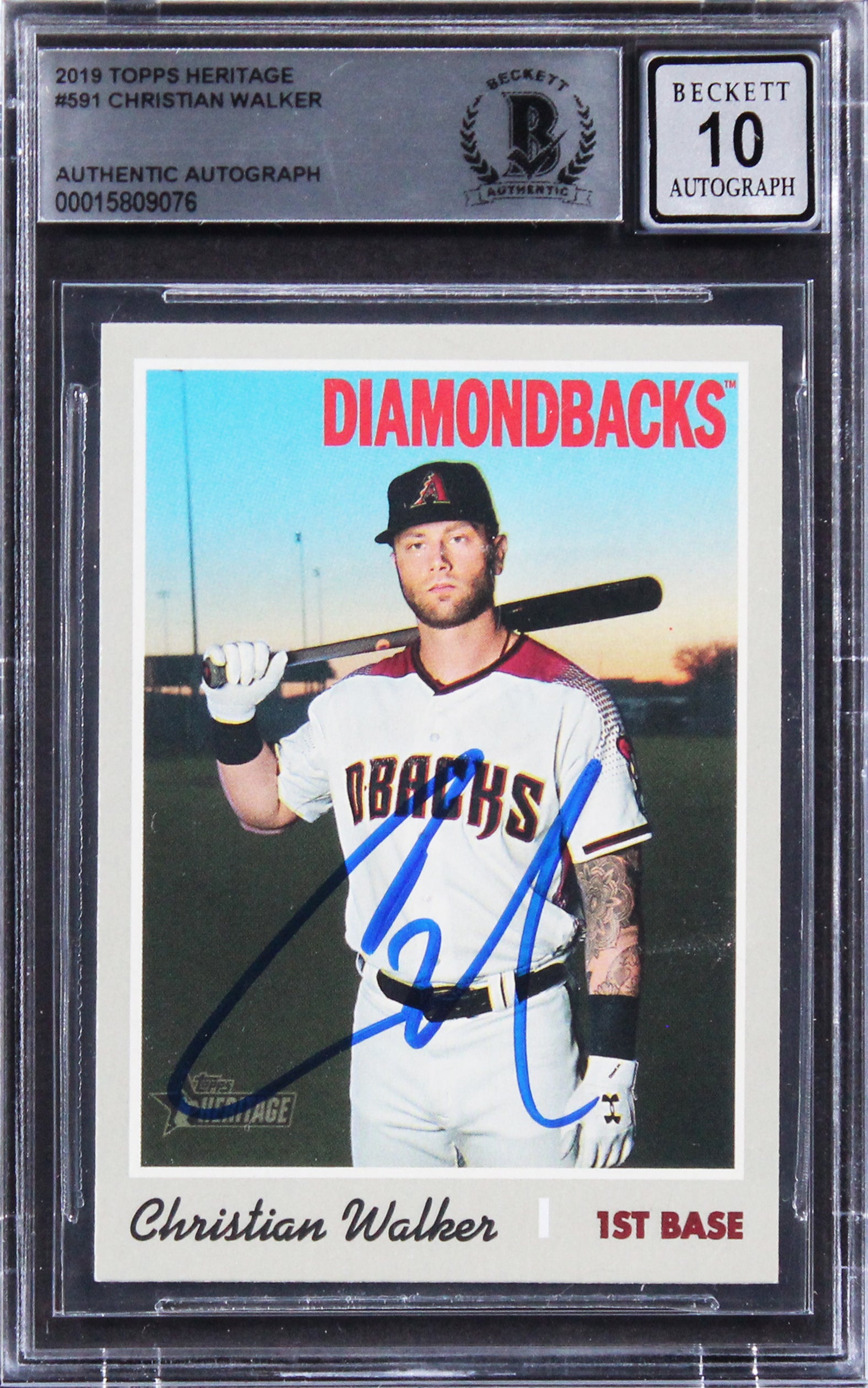 D-Backs Christian Walker Signed 2019 Topps Heritage #591 Card Auto 10! BAS Slab