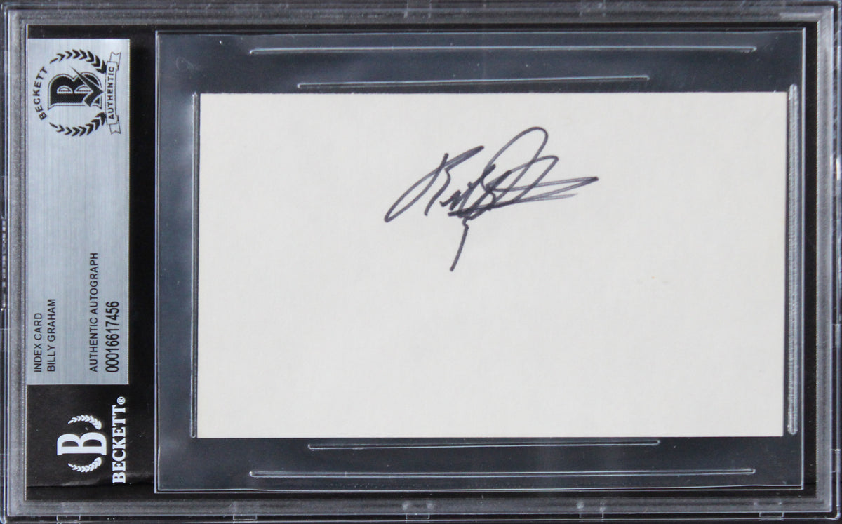 Billy Graham Evangelist Authentic Signed 3x5 Index Card BAS Slabbed