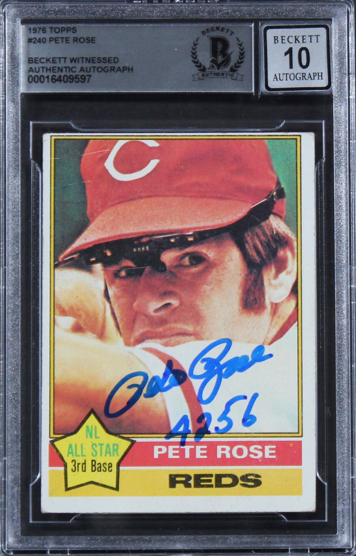 Reds Pete Rose 4256 Signed 1976 Topps #240 Card Auto Graded Gem Mint 10 BAS Slab