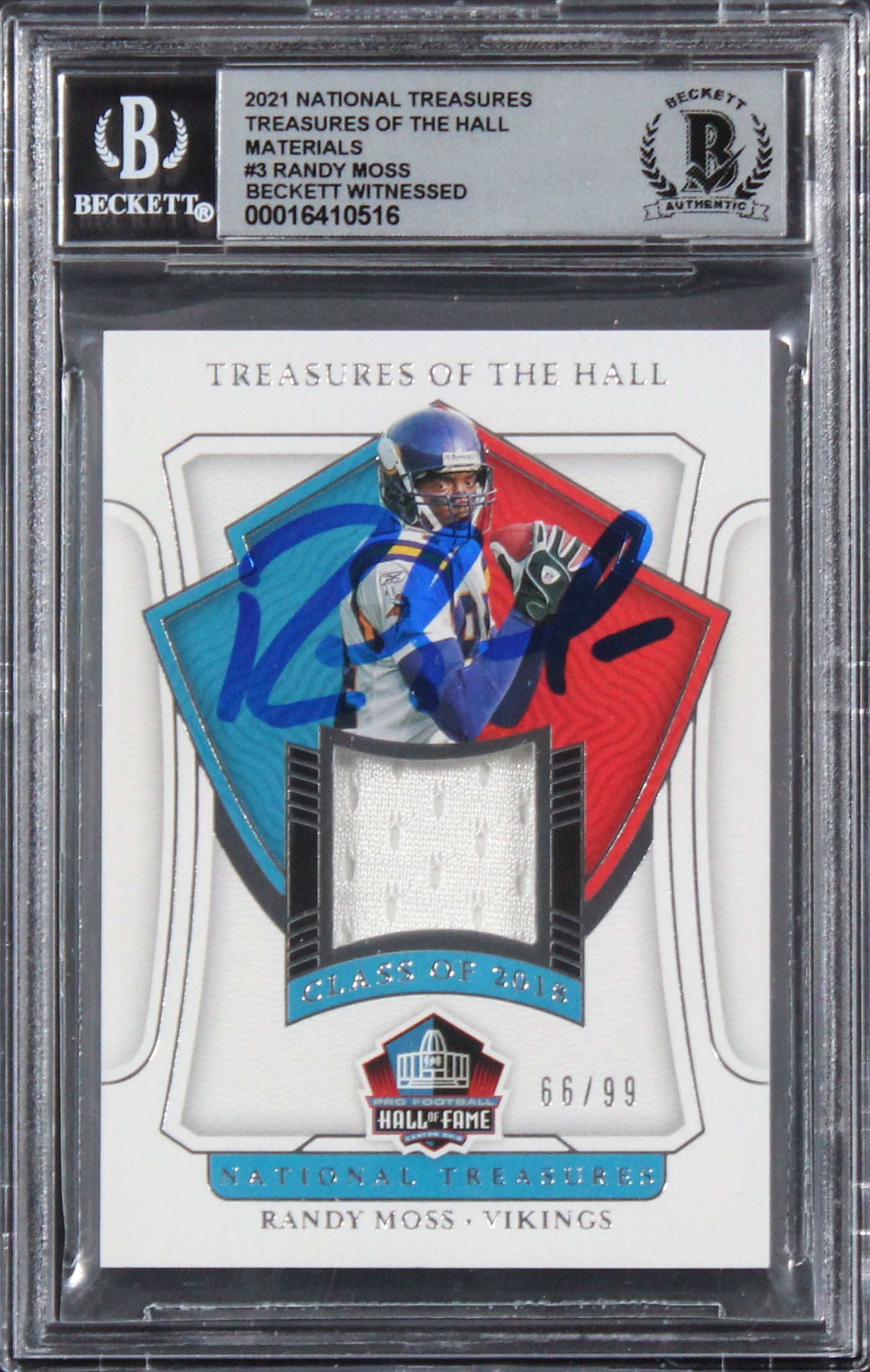 Vikings Randy Moss Signed 2021 National Treasures THM #3 Card Auto 10! BAS Slab