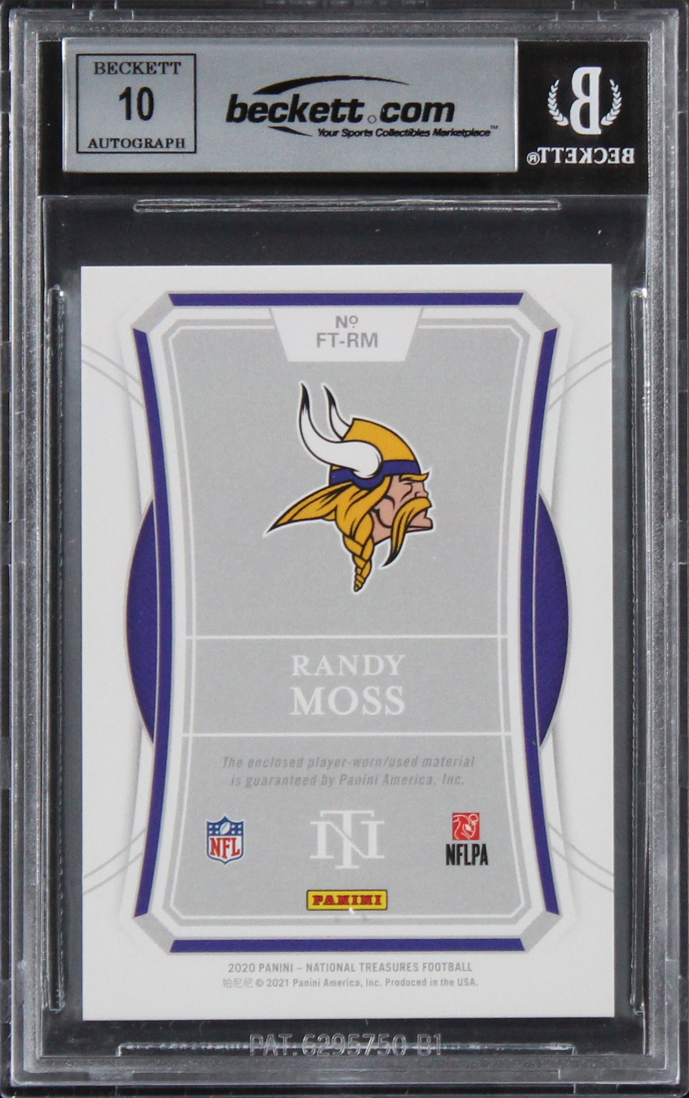 Vikings Randy Moss Signed 2020 National FTM #23 Card Auto Gem 10! BAS Slabbed