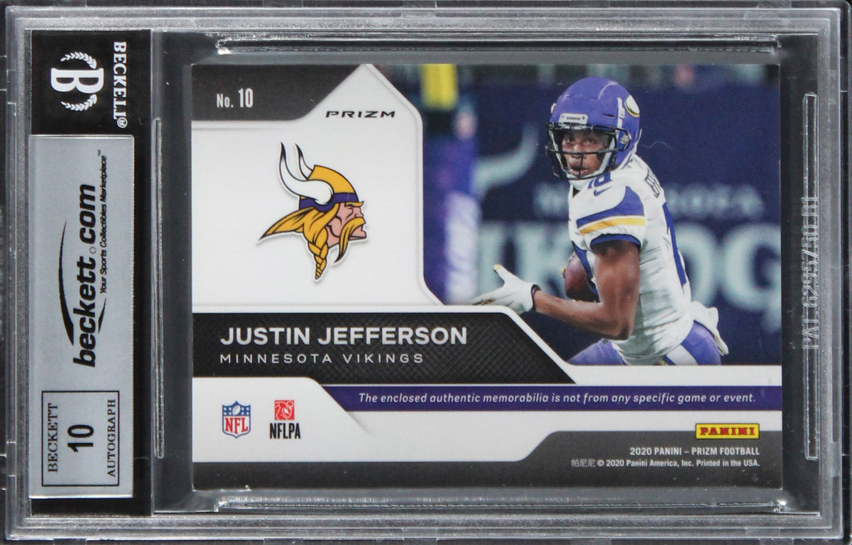 Justin Jefferson Signed 2020 Panini Prizm Rookie Gear #10 Card Auto 10! BAS Slab