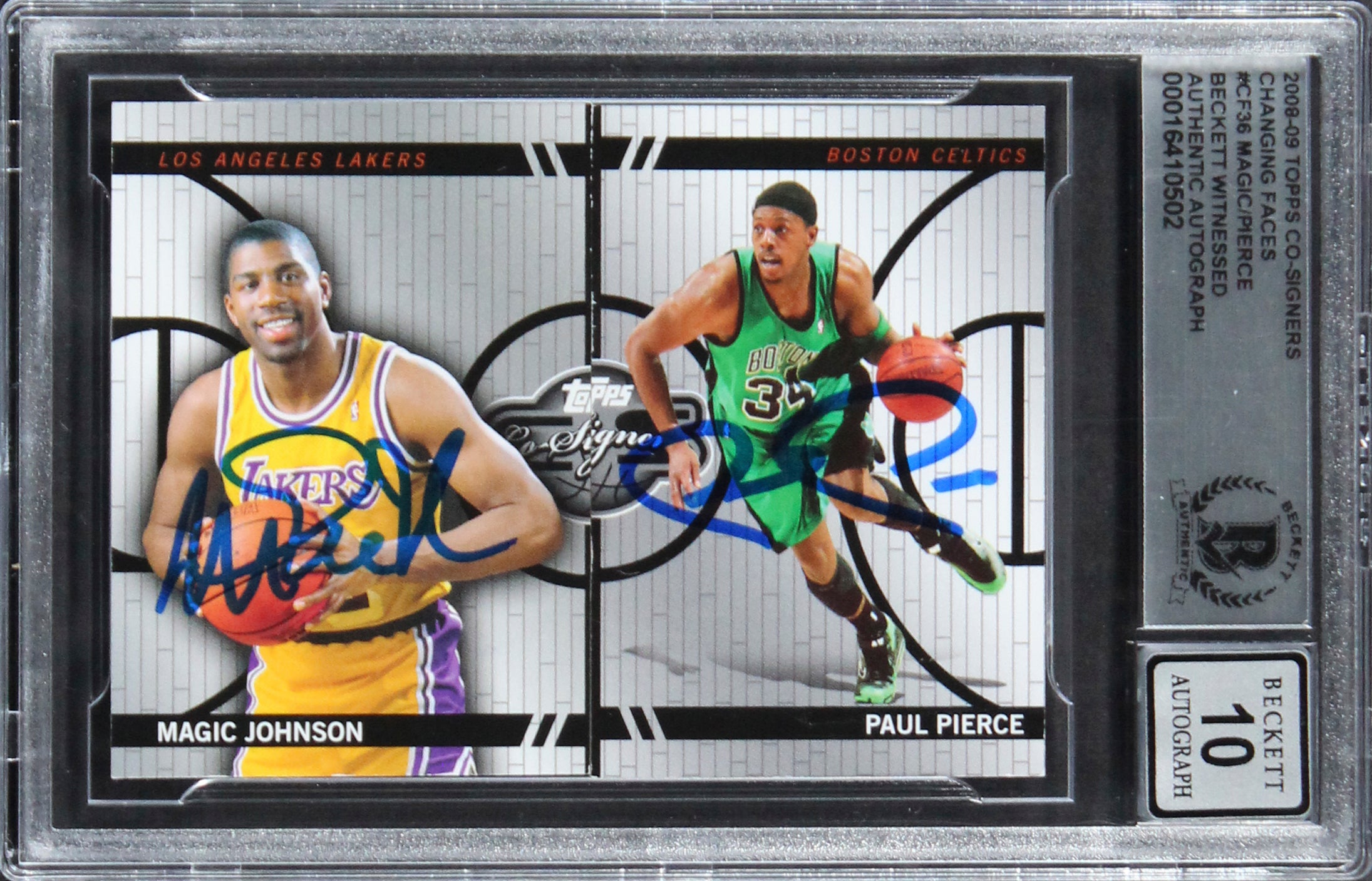 Magic Johnson & Paul Pierce Signed 2008 Topps CSCF #CF36 Card Auto 10! BAS Slab