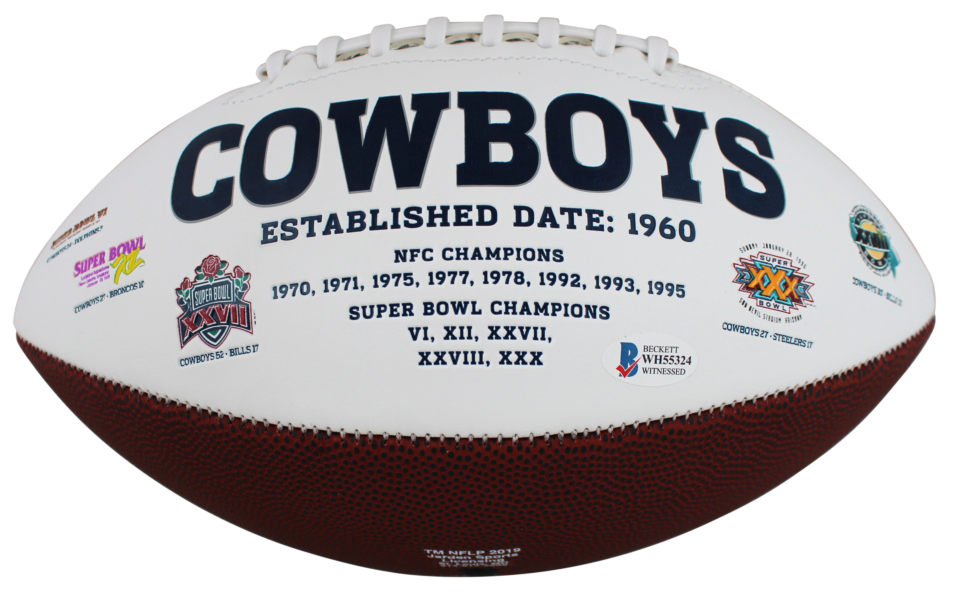 Cowboys Roger Staubach & Drew Pearson "Hail Mary" Signed WP Logo Football BAS