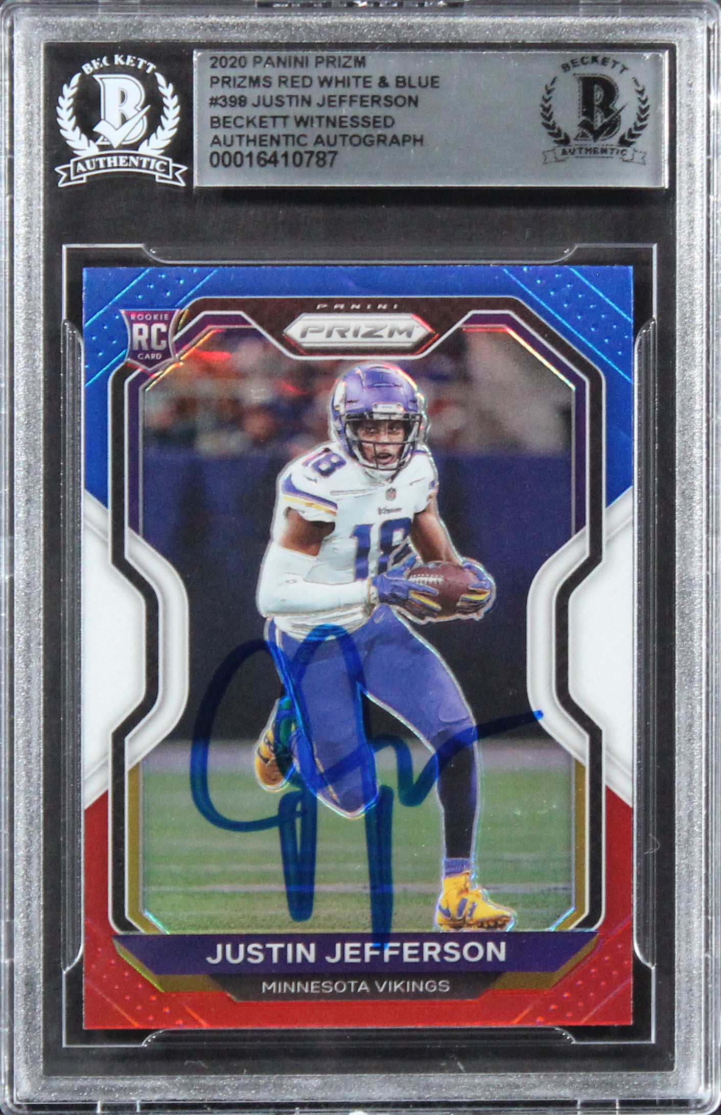 Vikings Justin Jefferson Signed 2020 Panini Prizm RWB #398 Rookie Card BAS Slab