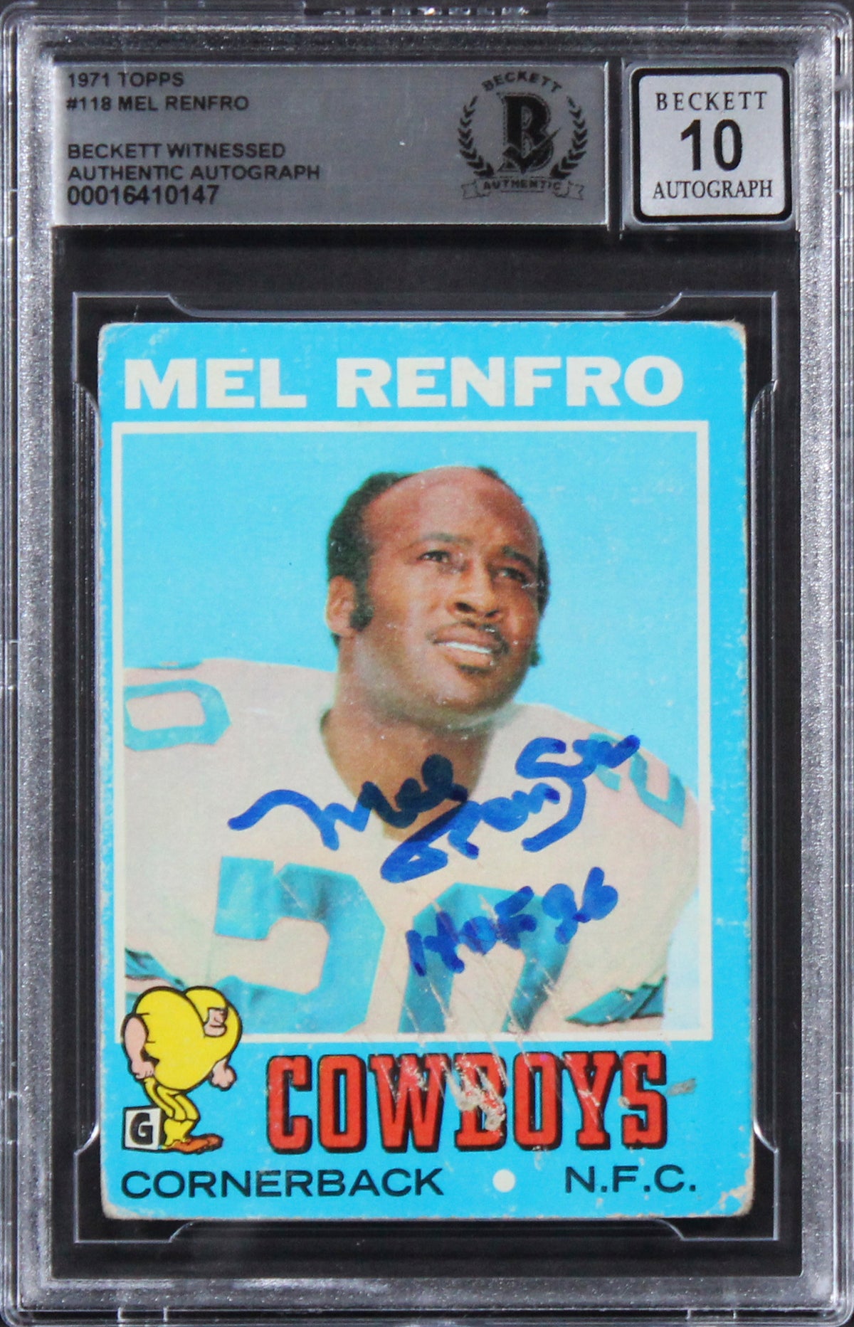 Cowboys Mel Renfro "HOF 96" Signed 1971 Topps #118 Card Auto 10! BAS Slabbed 1