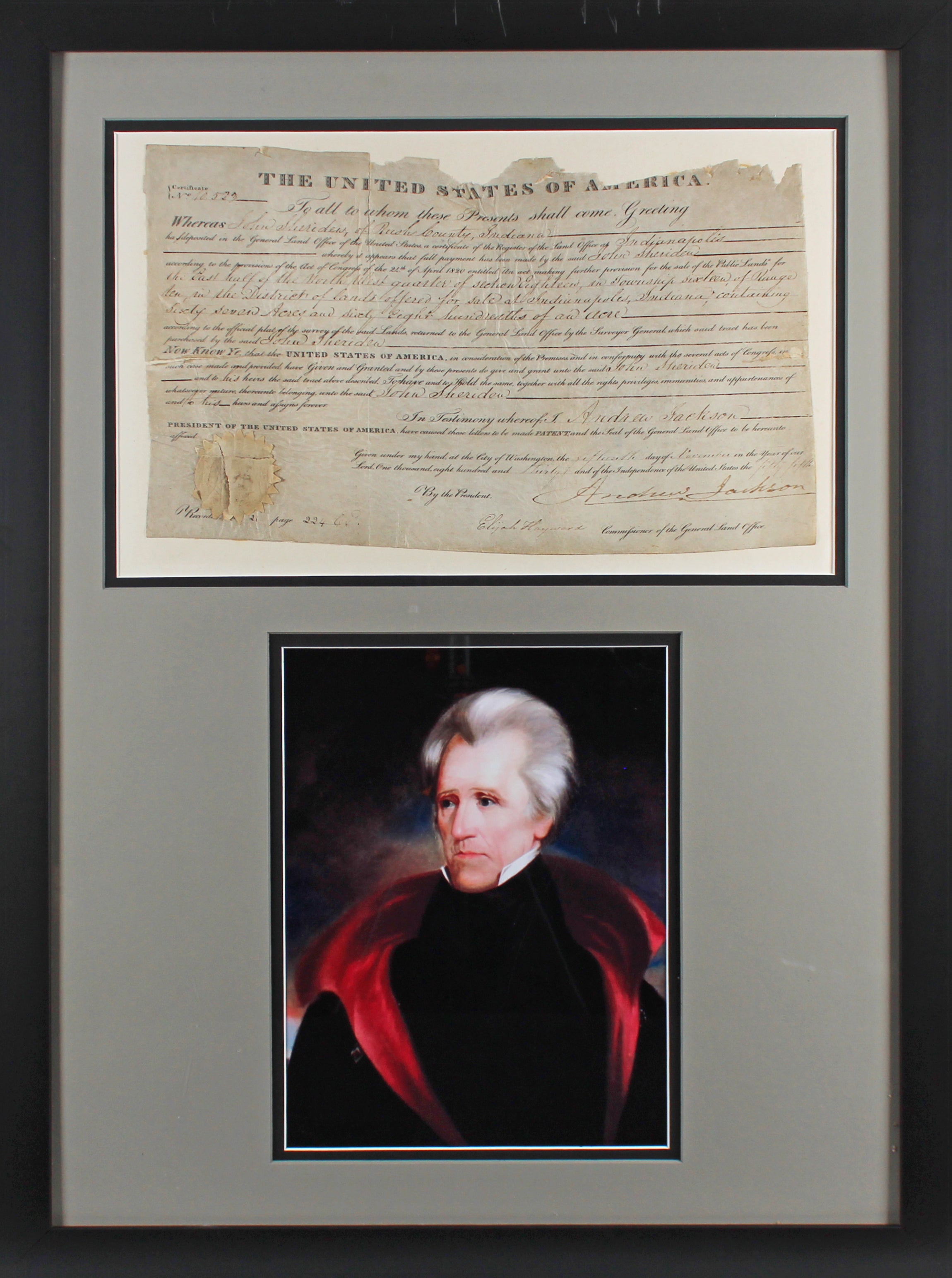 Andrew Jackson Authentic Signed & Framed 9.25x15.5 1830 Land Grant JSA #X56773