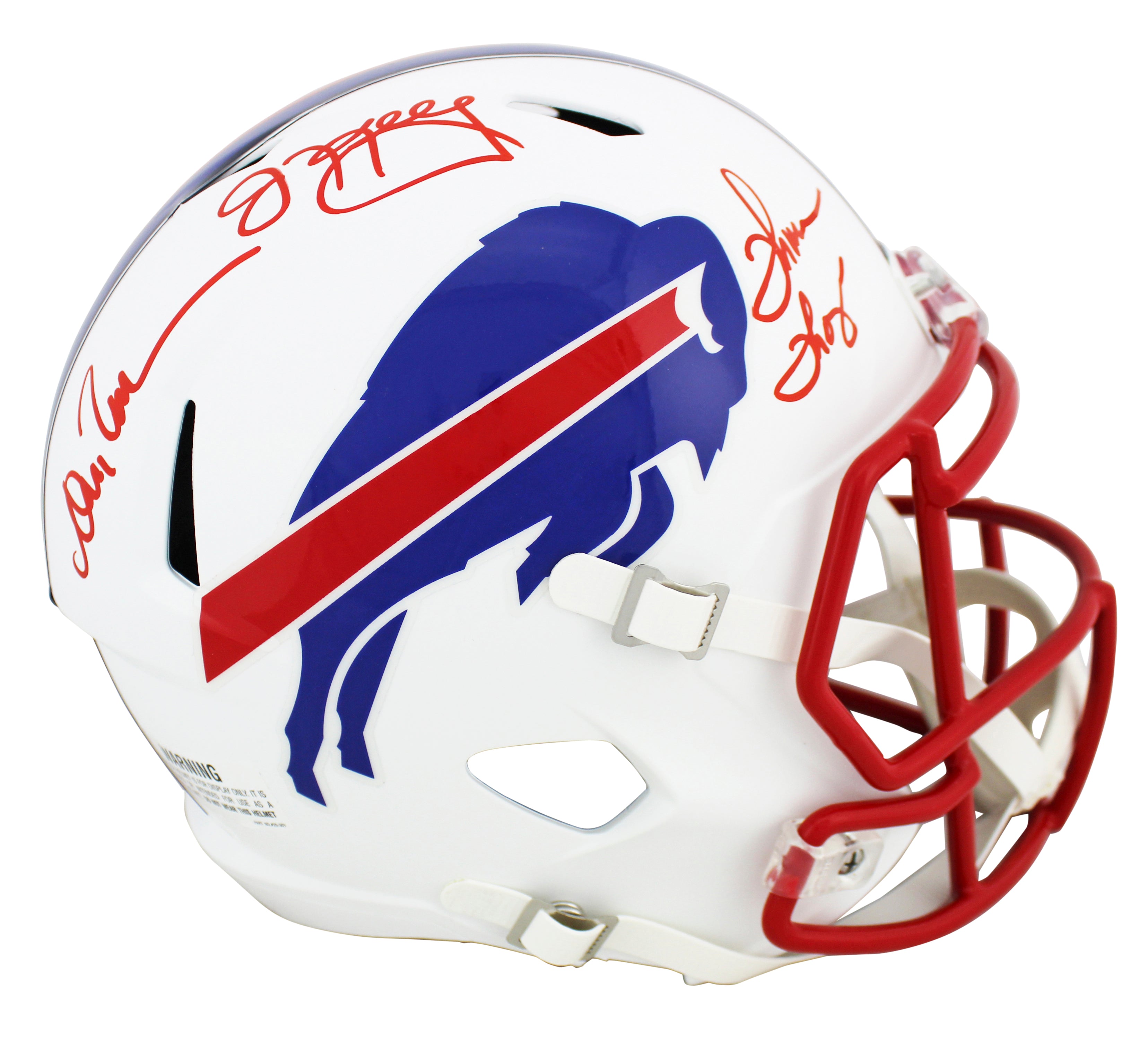Bills (3) Kelly, Thomas & Reed Signed Flat White Full Size Speed Rep Helmet JSA