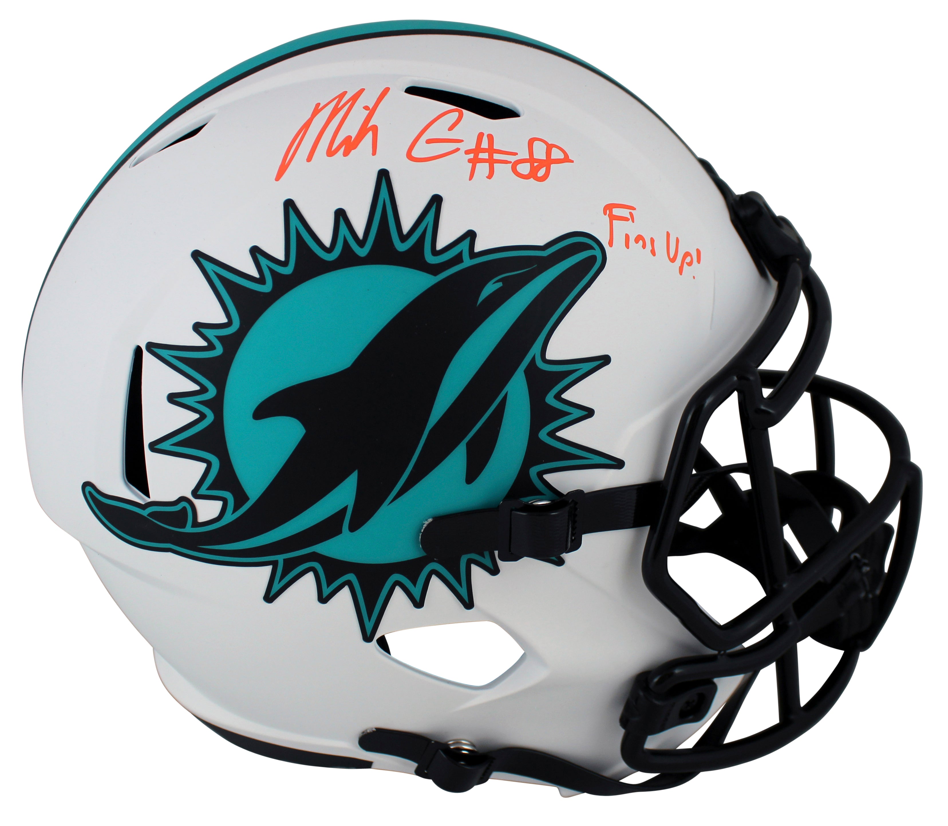 Dolphins Mike Gesicki "Fins Up!" Signed Lunar Full Size Speed Rep Helmet BAS Wit