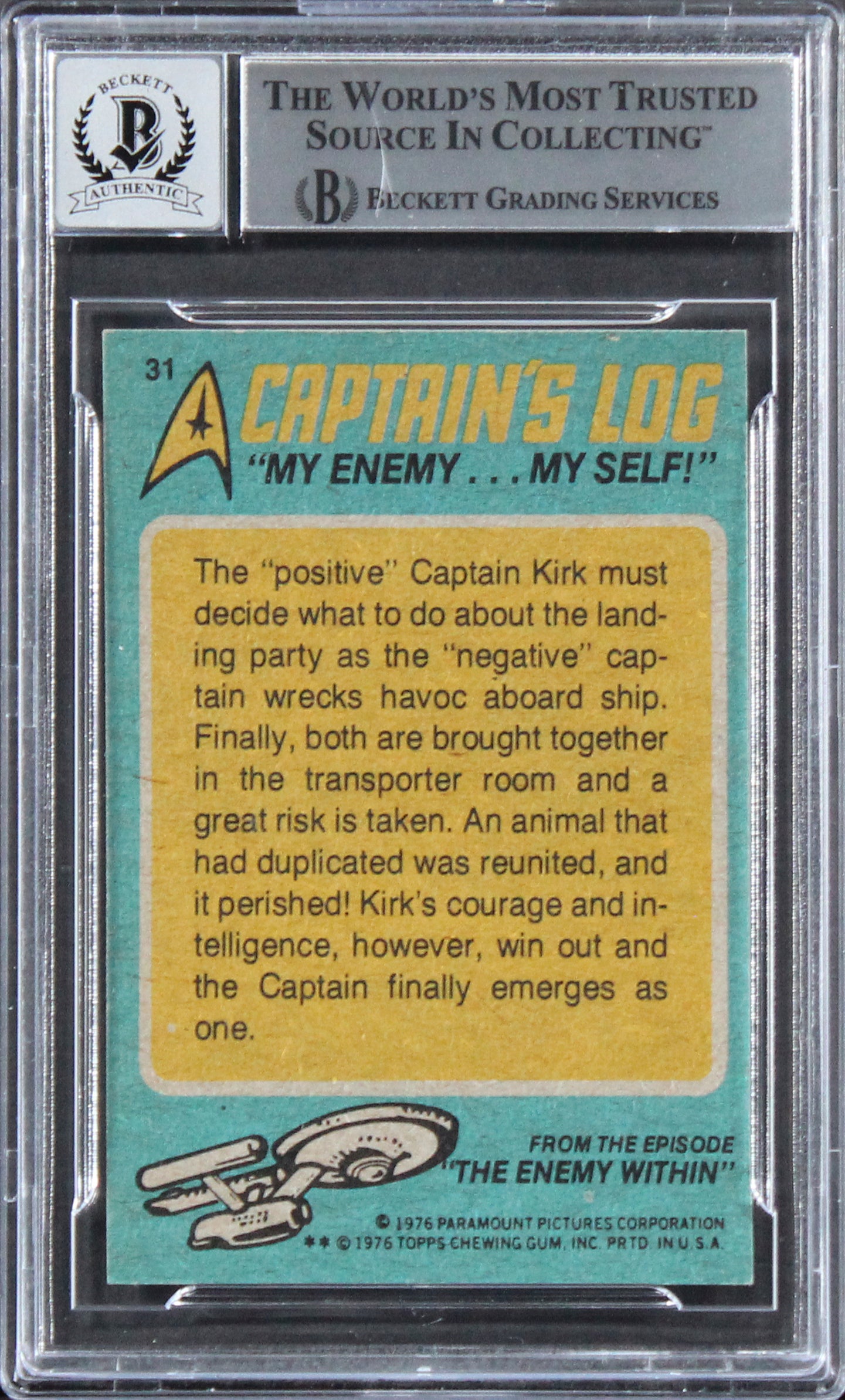 William Shatner Star Trek Signed 1976 Topps Star Trek #31 Card Auto 10! BAS Slab
