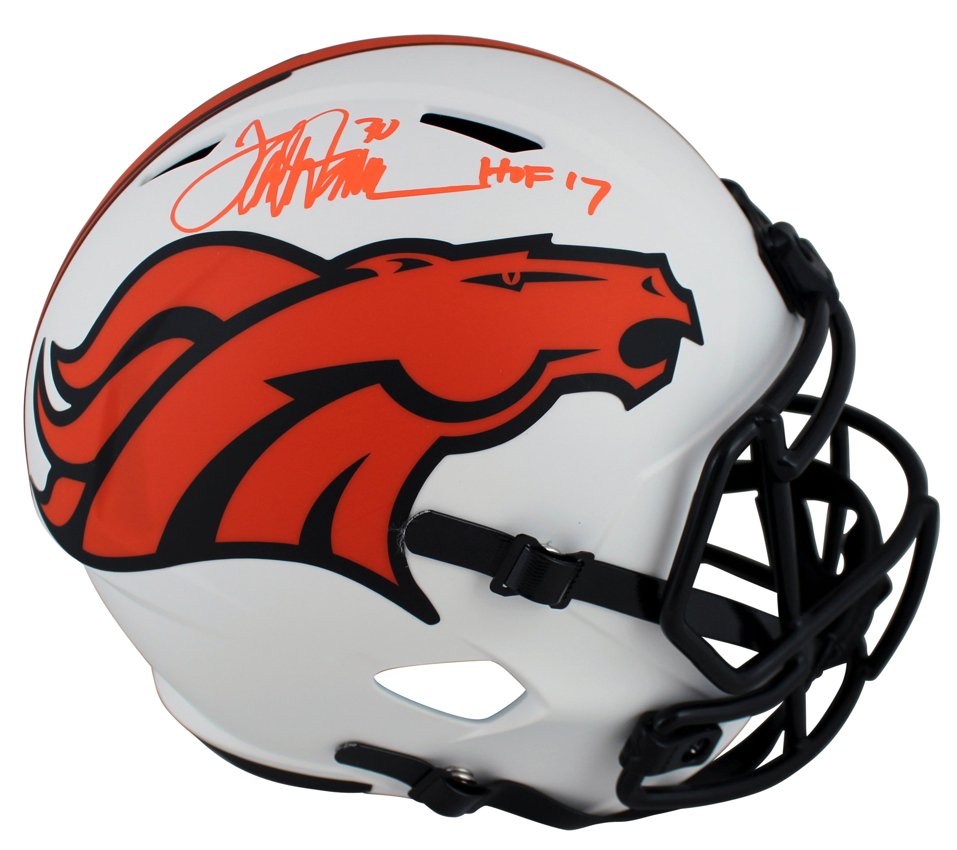Broncos Terrell Davis HOF 17 Signed Lunar Full Size Speed Rep Helmet BAS Witness
