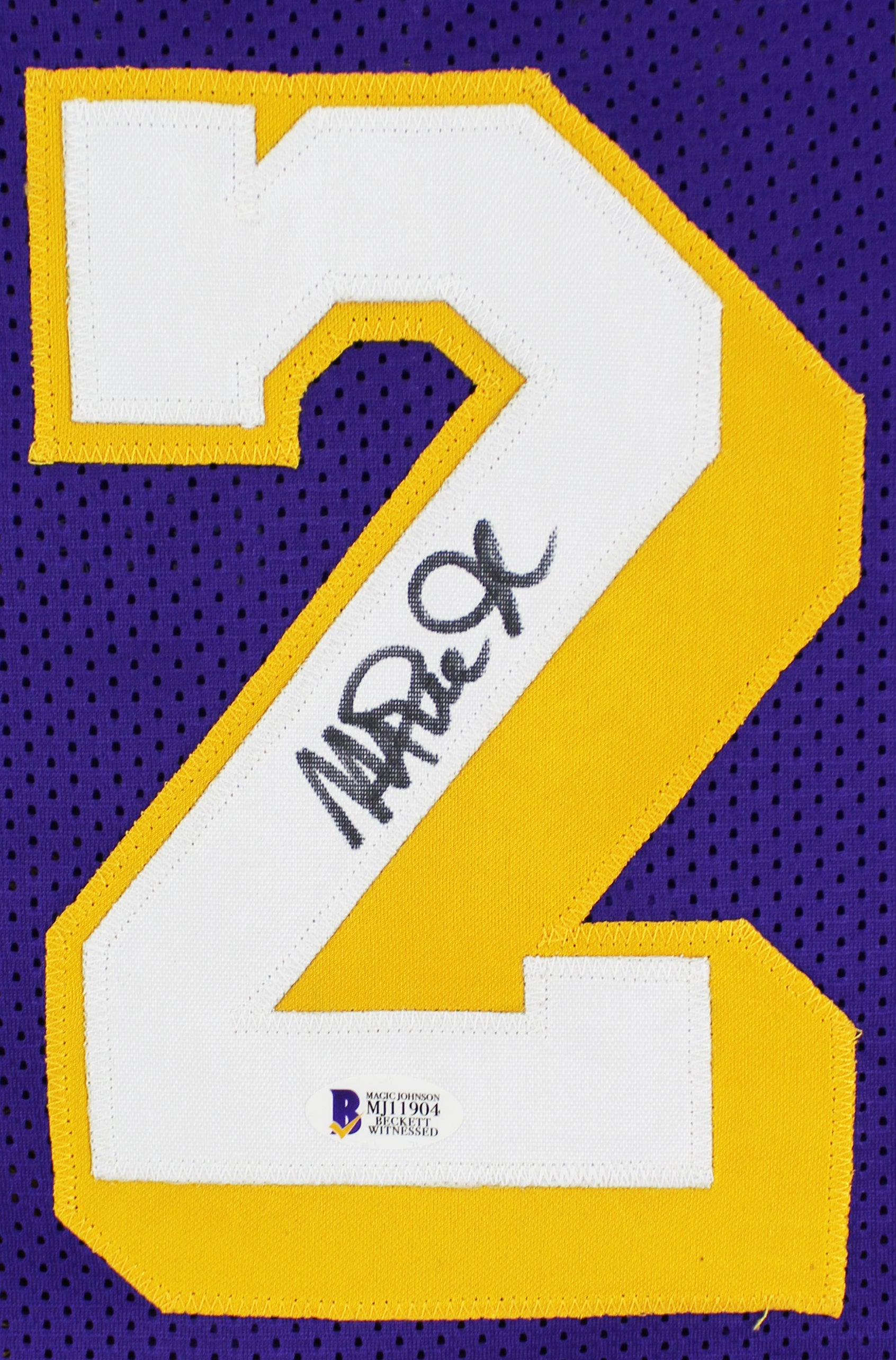 Magic Johnson Authentic Signed Purple Pro Style Jersey Autographed BAS Witnessed