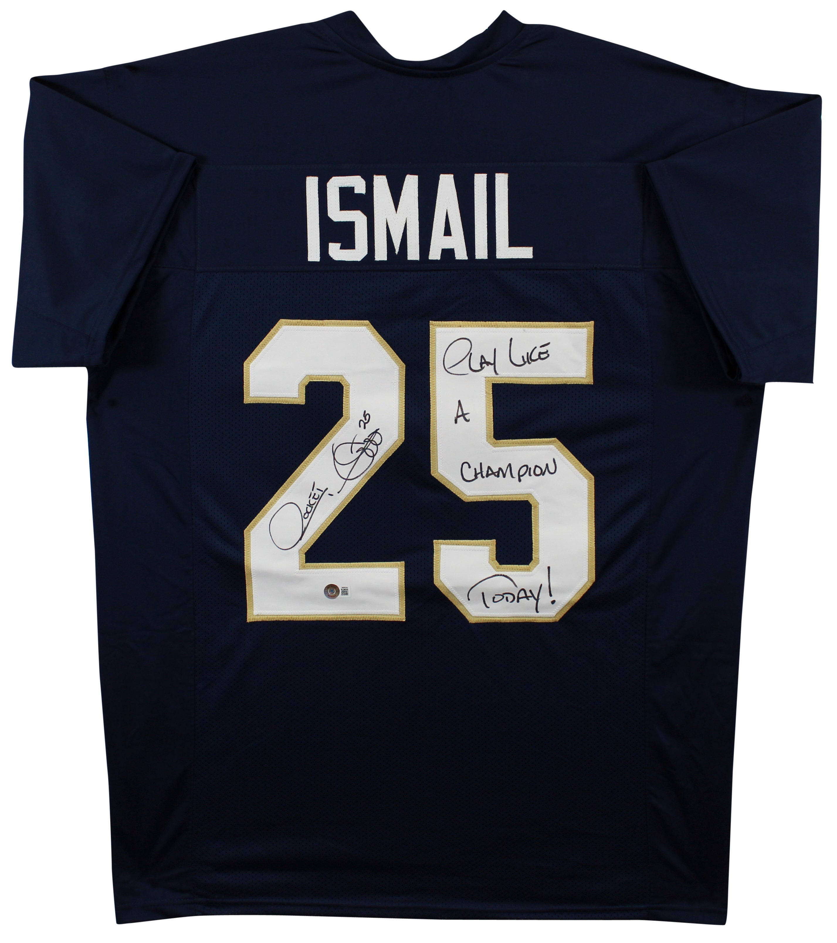 Notre Dame Raghib "Rocket" Ismail "PLAC" Signed Navy Pro Style Jersey BAS Wit