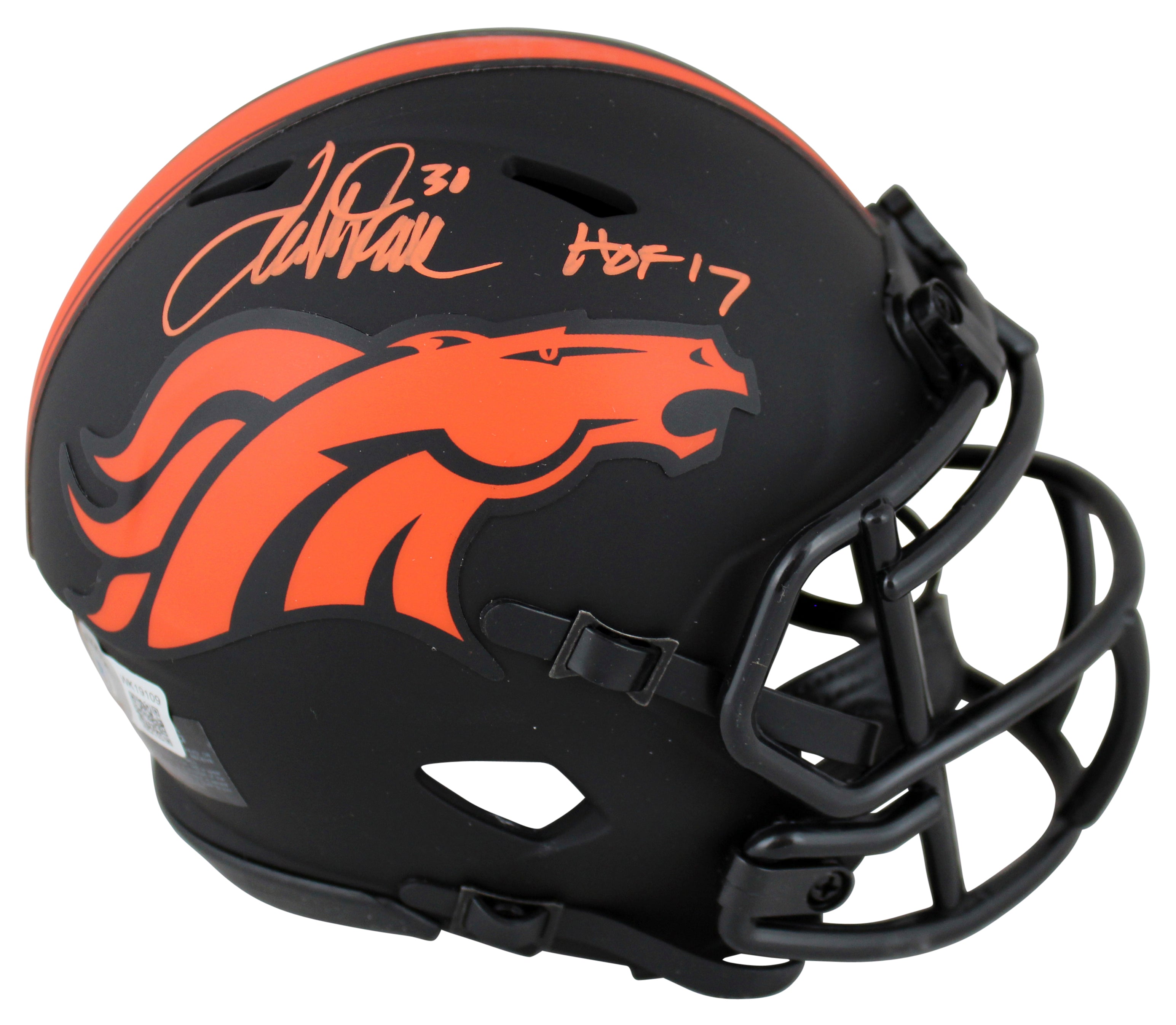 Broncos Terrell Davis "HOF 17" Signed Eclipse Speed Mini Helmet BAS Witnessed