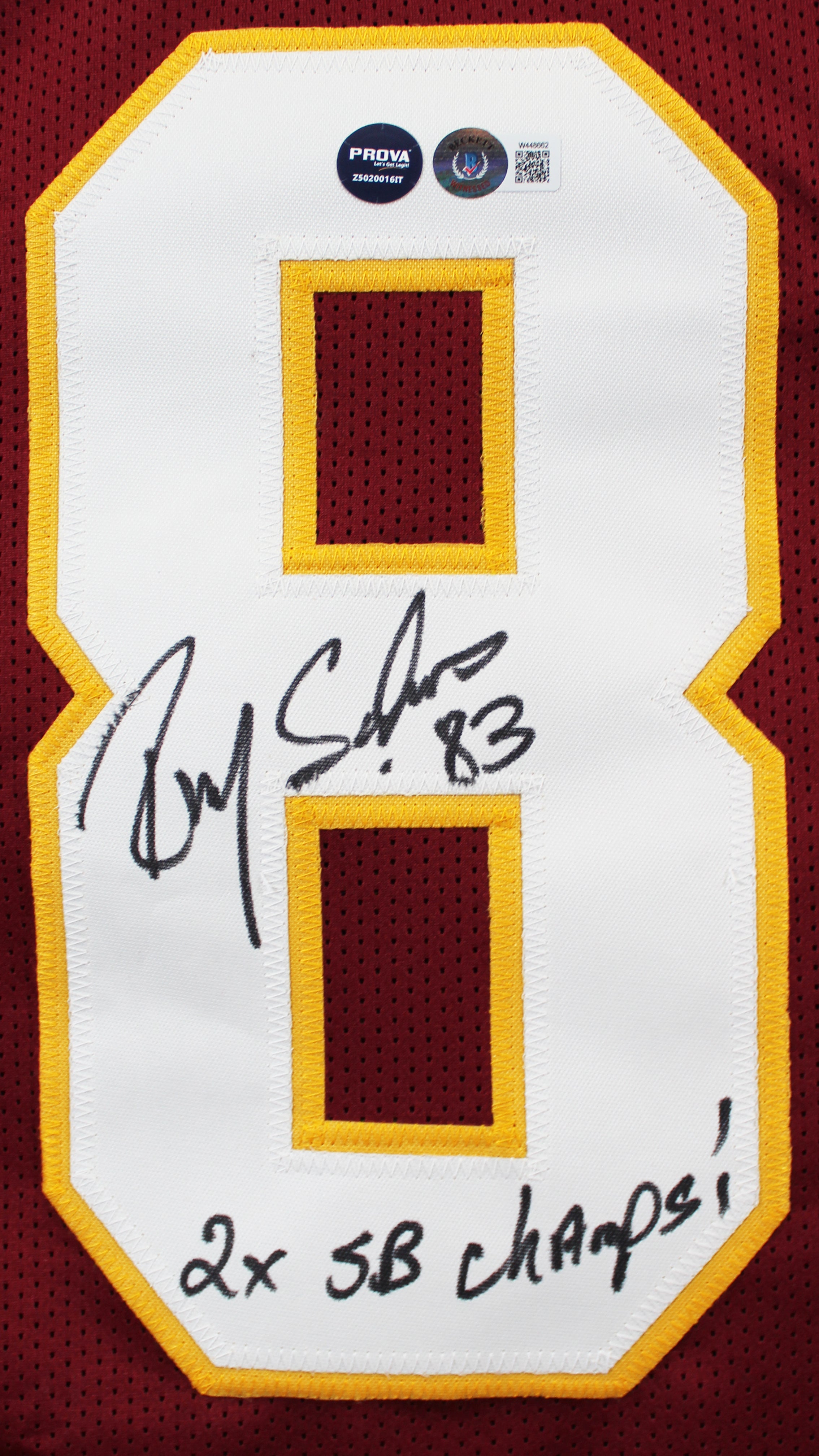 Rickey Sanders "2x SB Champ" Authentic Signed Maroon Pro Style Jersey BAS Wit