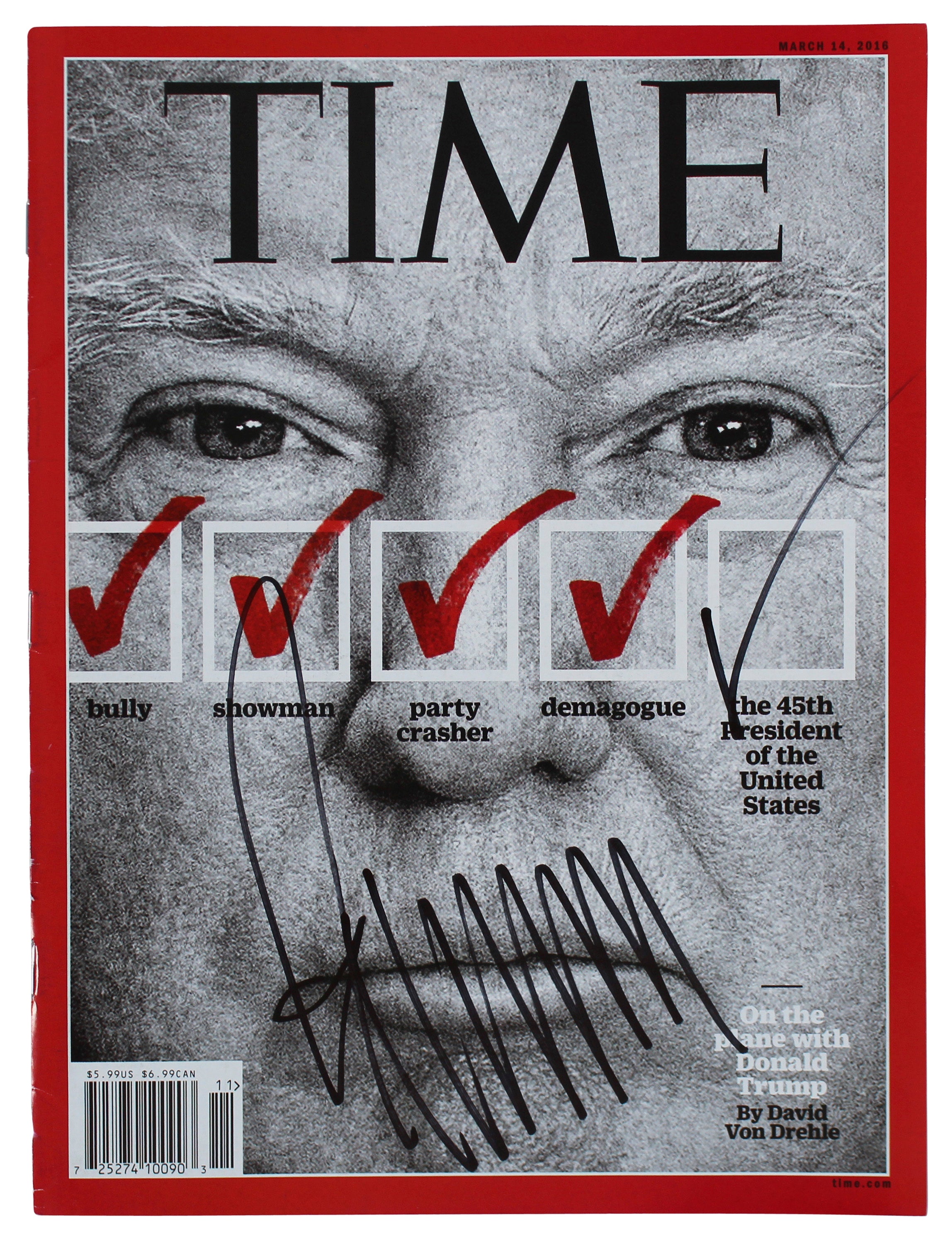 Donald J. Trump Authentic Signed 2016 Time Magazine Autographed BAS #AB77696