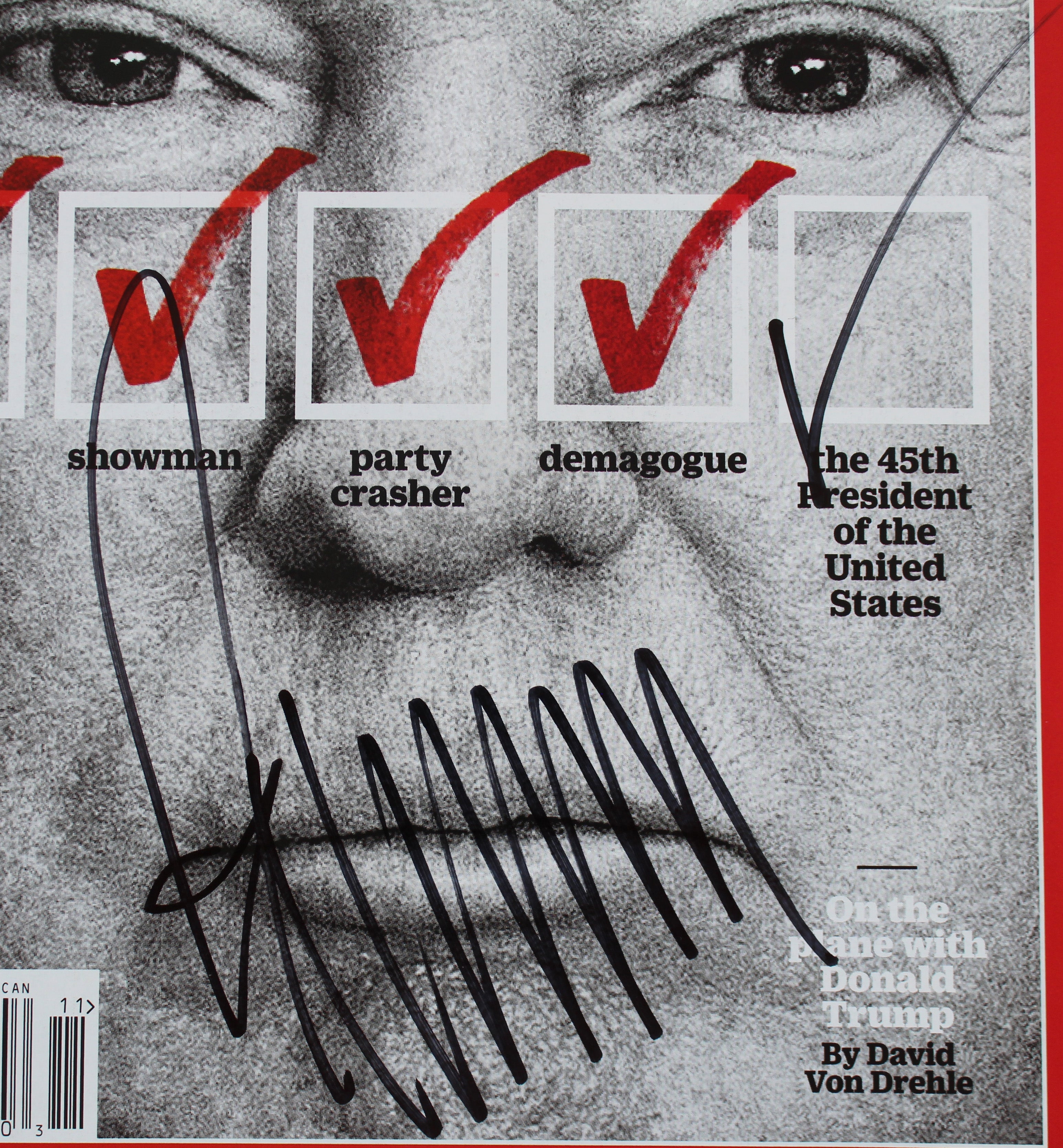 Donald J. Trump Authentic Signed 2016 Time Magazine Autographed BAS #AB77696