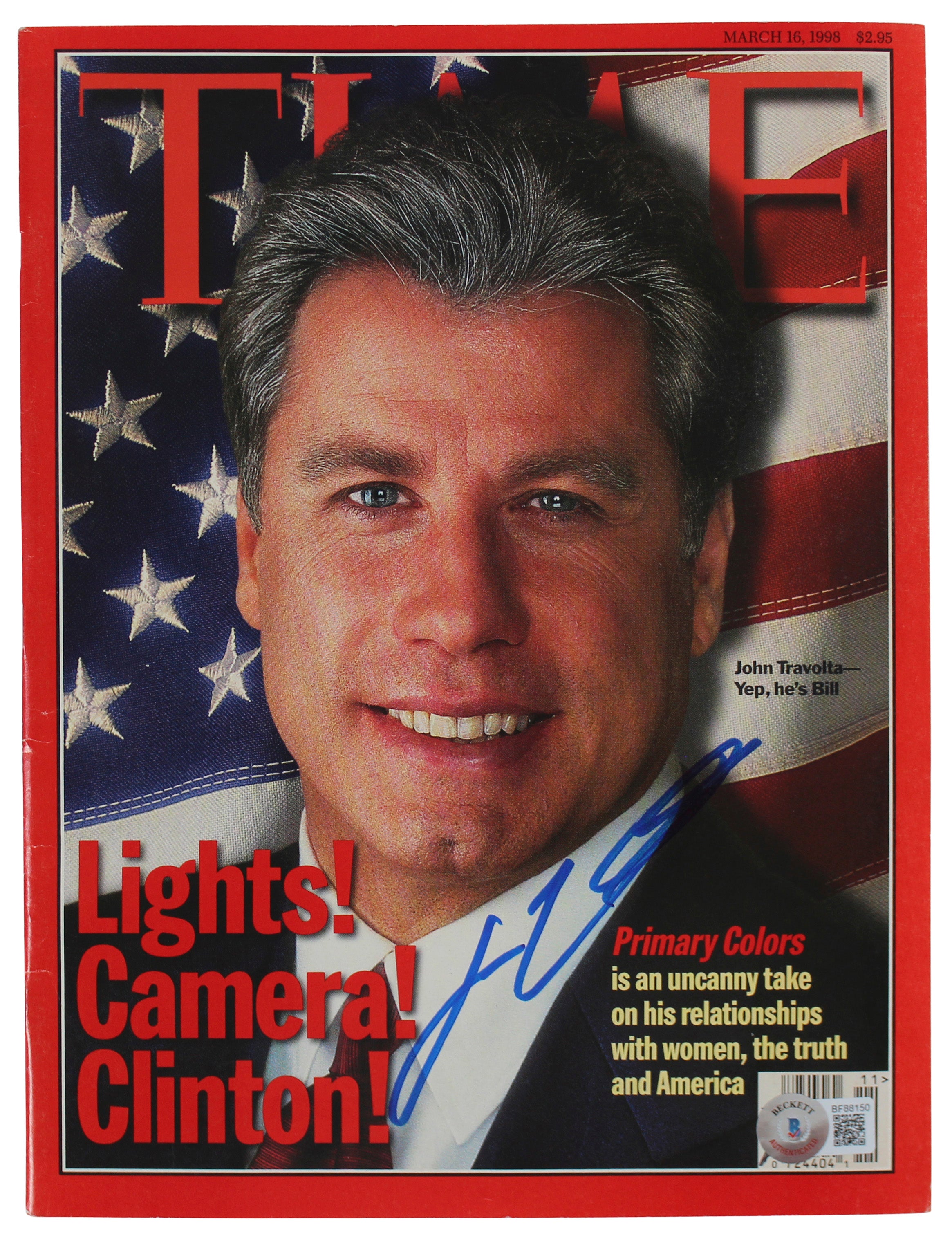 John Travolta Primary Colors Authentic Signed 1998 Time Magazine BAS #BF88150