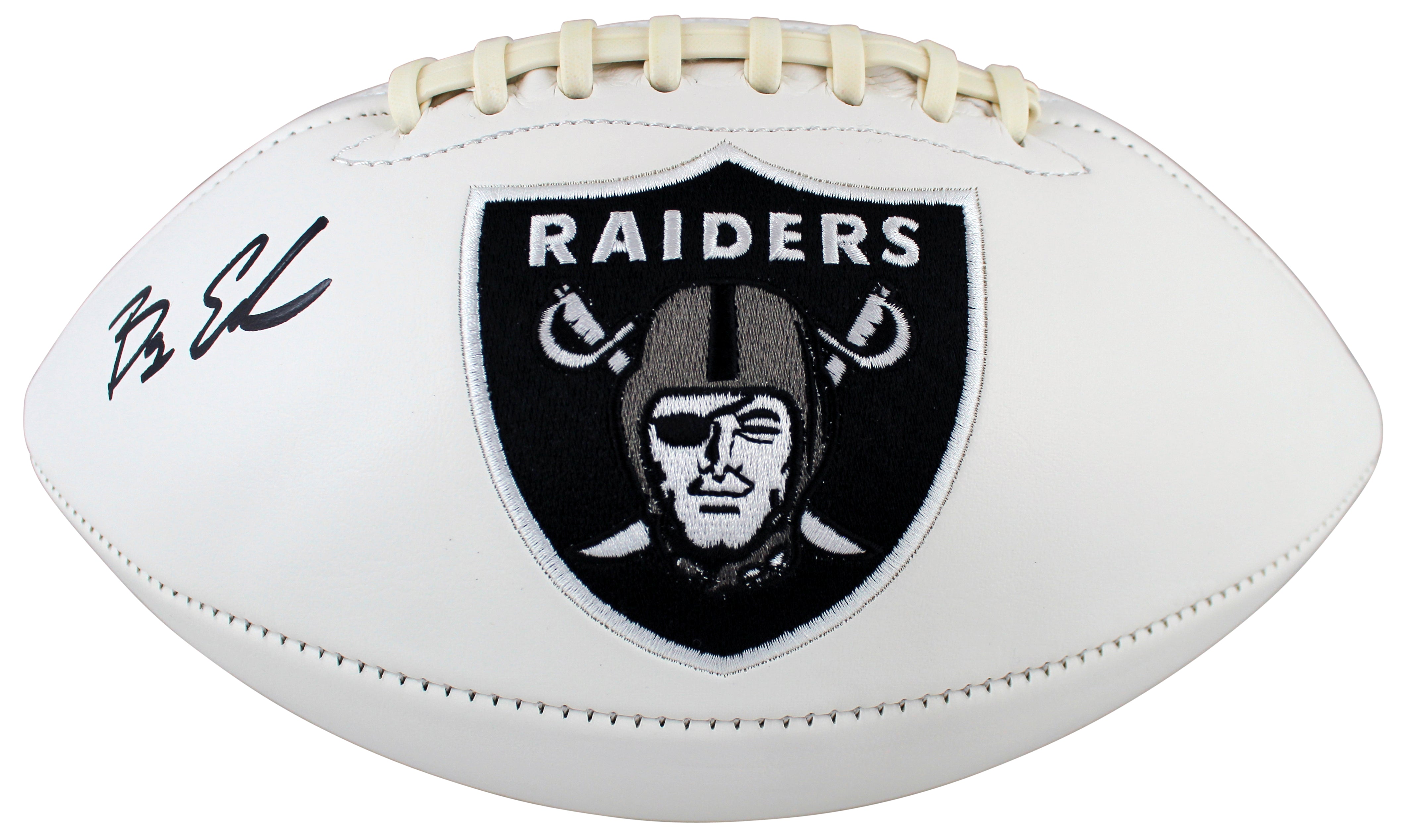 Raiders Bryan Edwards Authentic Signed White Panel Logo Football BAS Witnessed