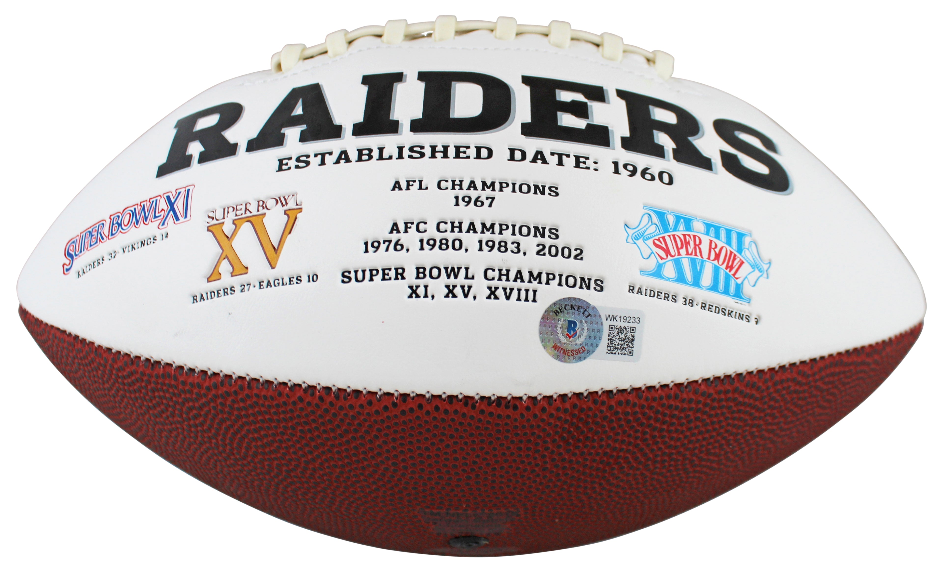Raiders Bryan Edwards Authentic Signed White Panel Logo Football BAS Witnessed