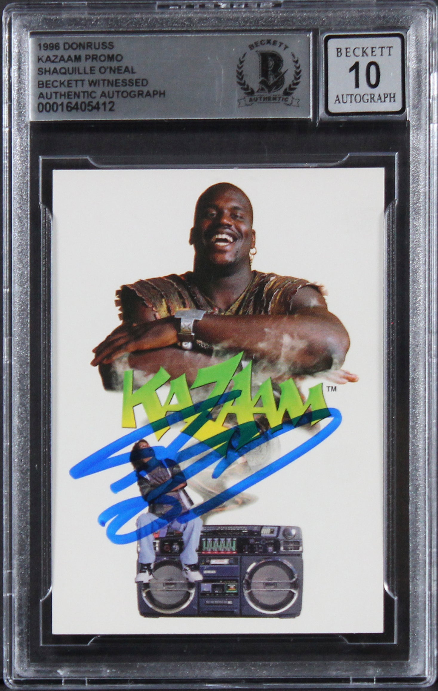 Magic Shaquille O'Neal Signed 1996 Donruss Kazaam Promo Card Auto 10 BAS Slabbed