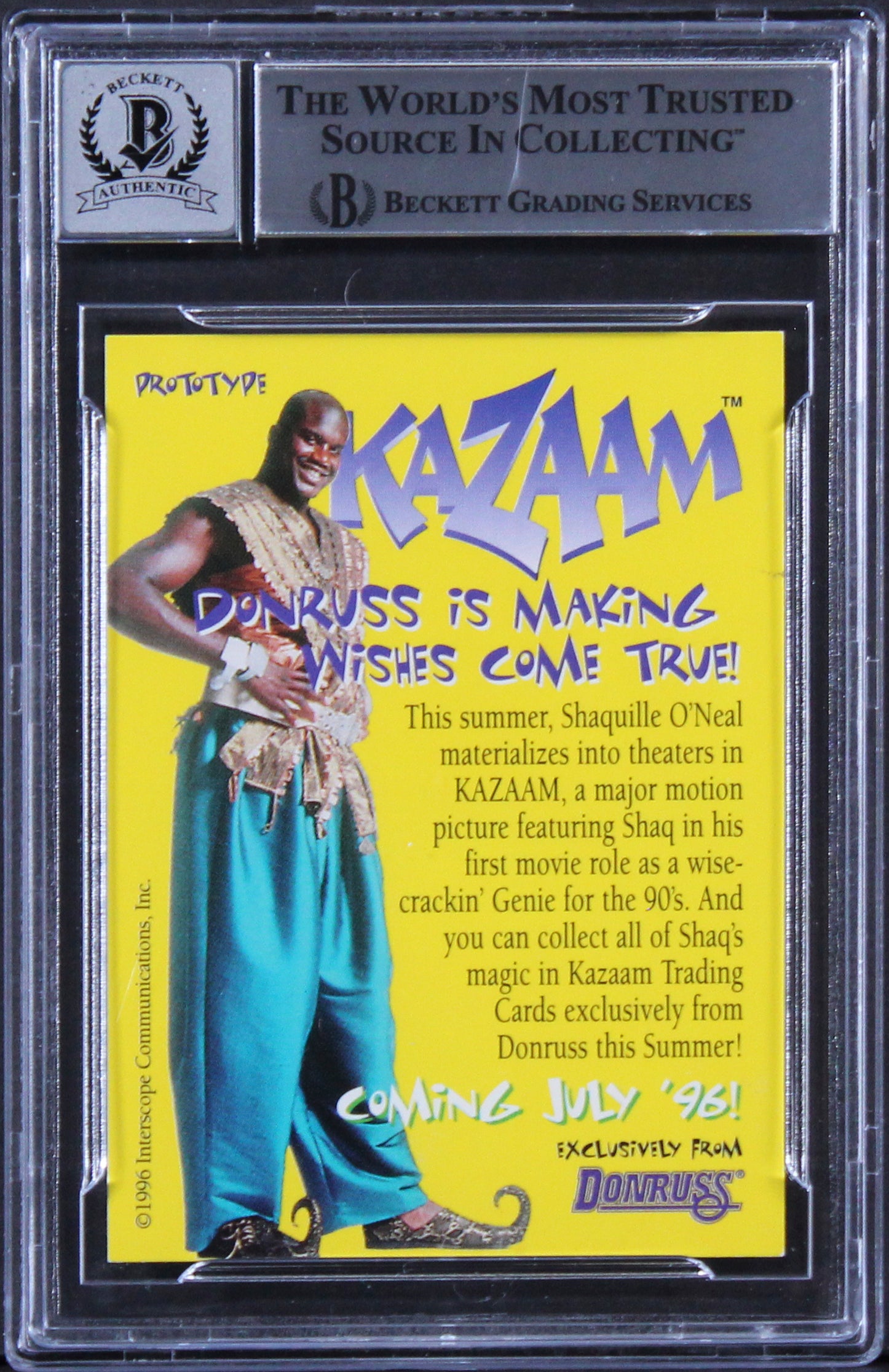 Magic Shaquille O'Neal Signed 1996 Donruss Kazaam Promo Card Auto 10 BAS Slabbed