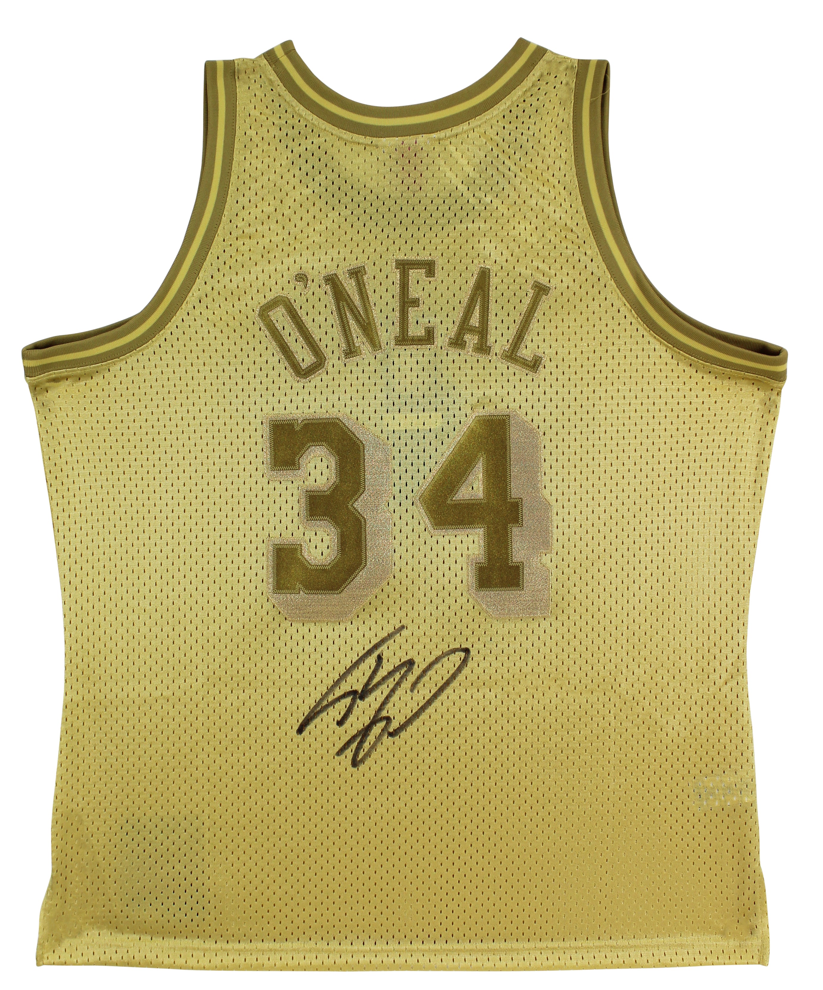 Lakers Shaquille O'Neal Authentic Signed Gold 96-97 M&N HWC Swingman Jersey BAS